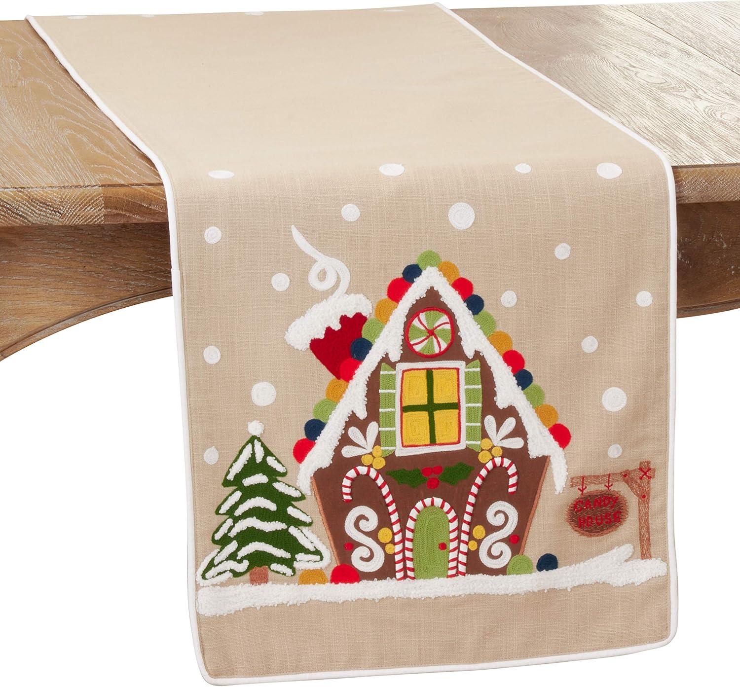 Saro Lifestyle Gingerbread House Runner, Natural, 16" x 72"