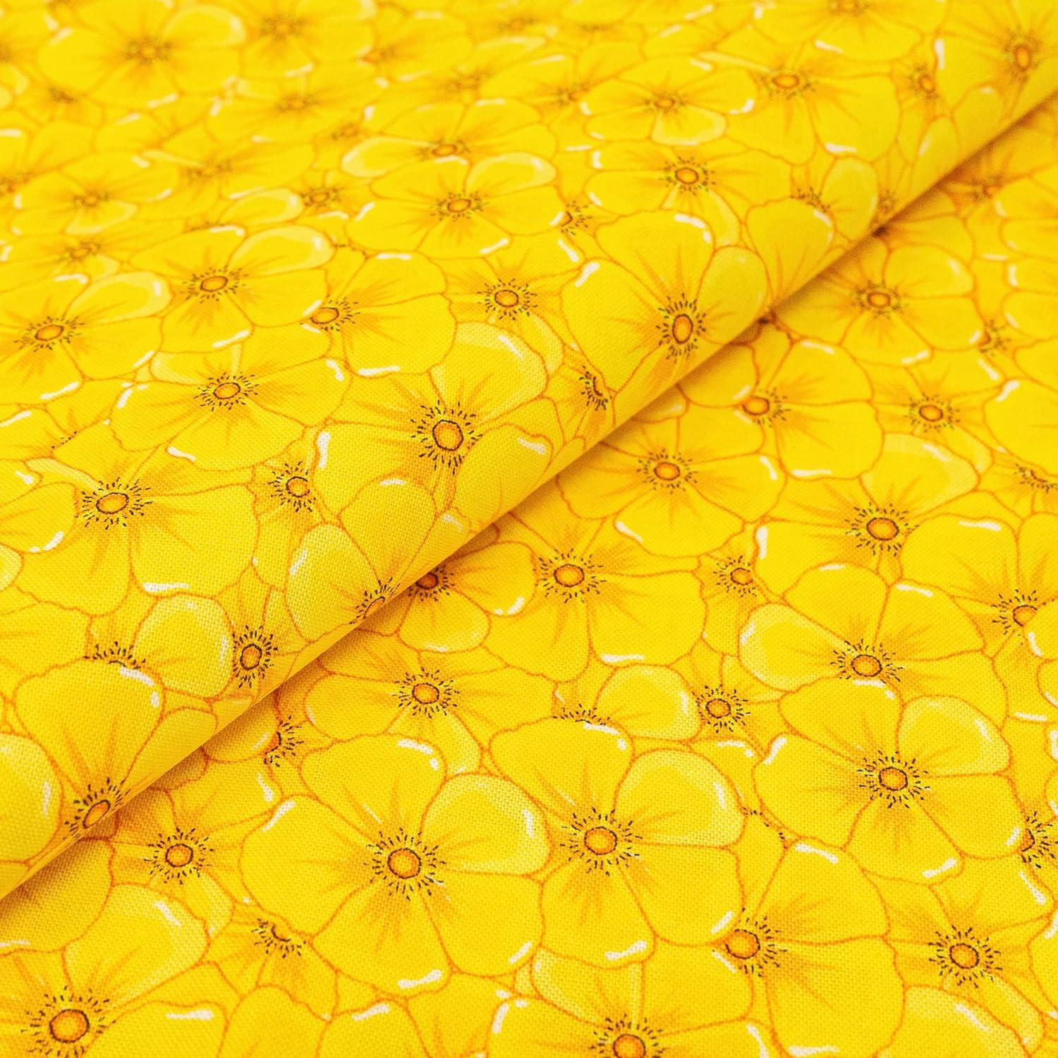 Bright Yellow Floral Cotton Fabric for Sewing Projects