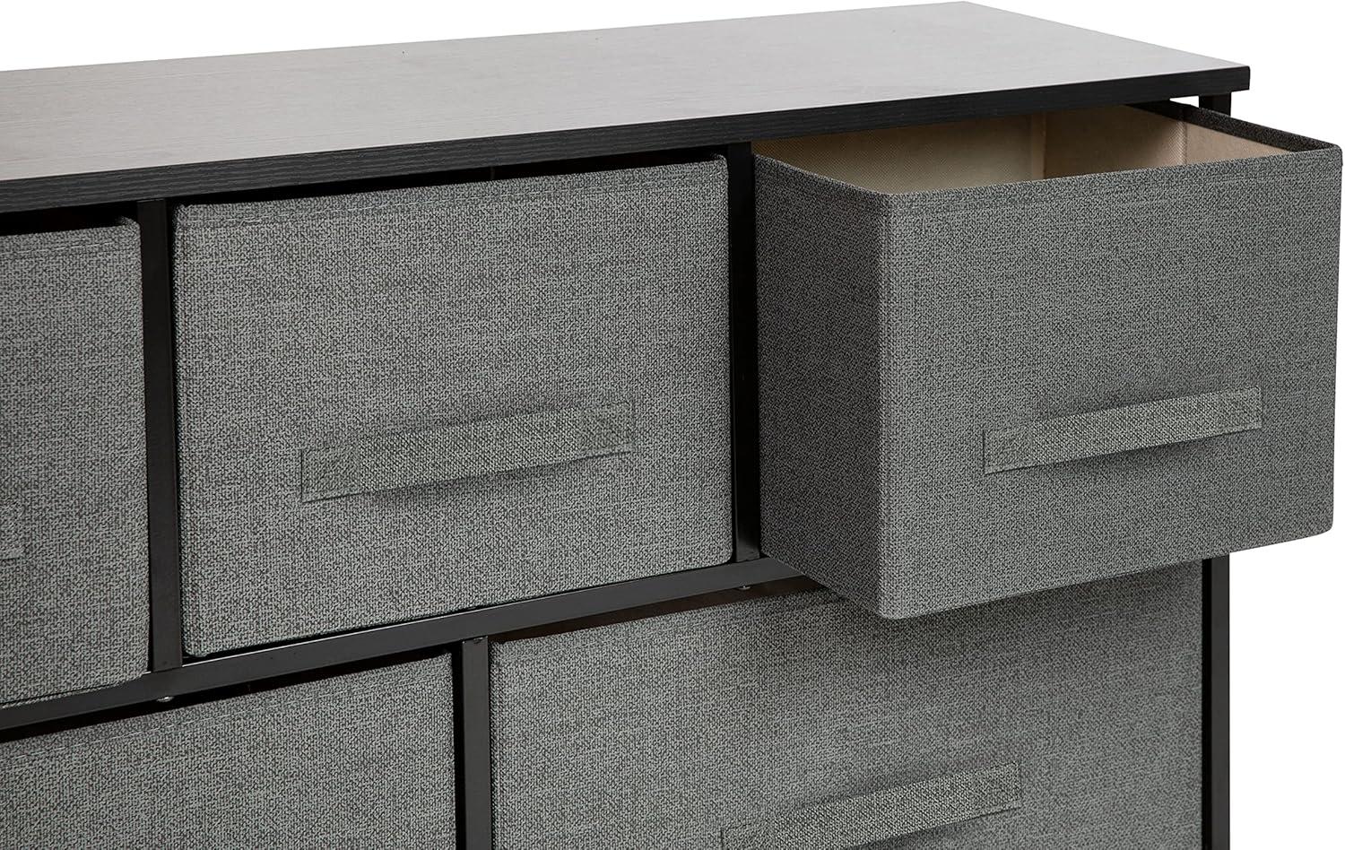 Flash Furniture 5 Drawer Wood Top Black Cast Iron Frame Vertical Storage Dresser with Dark Gray Easy Pull Fabric Drawers