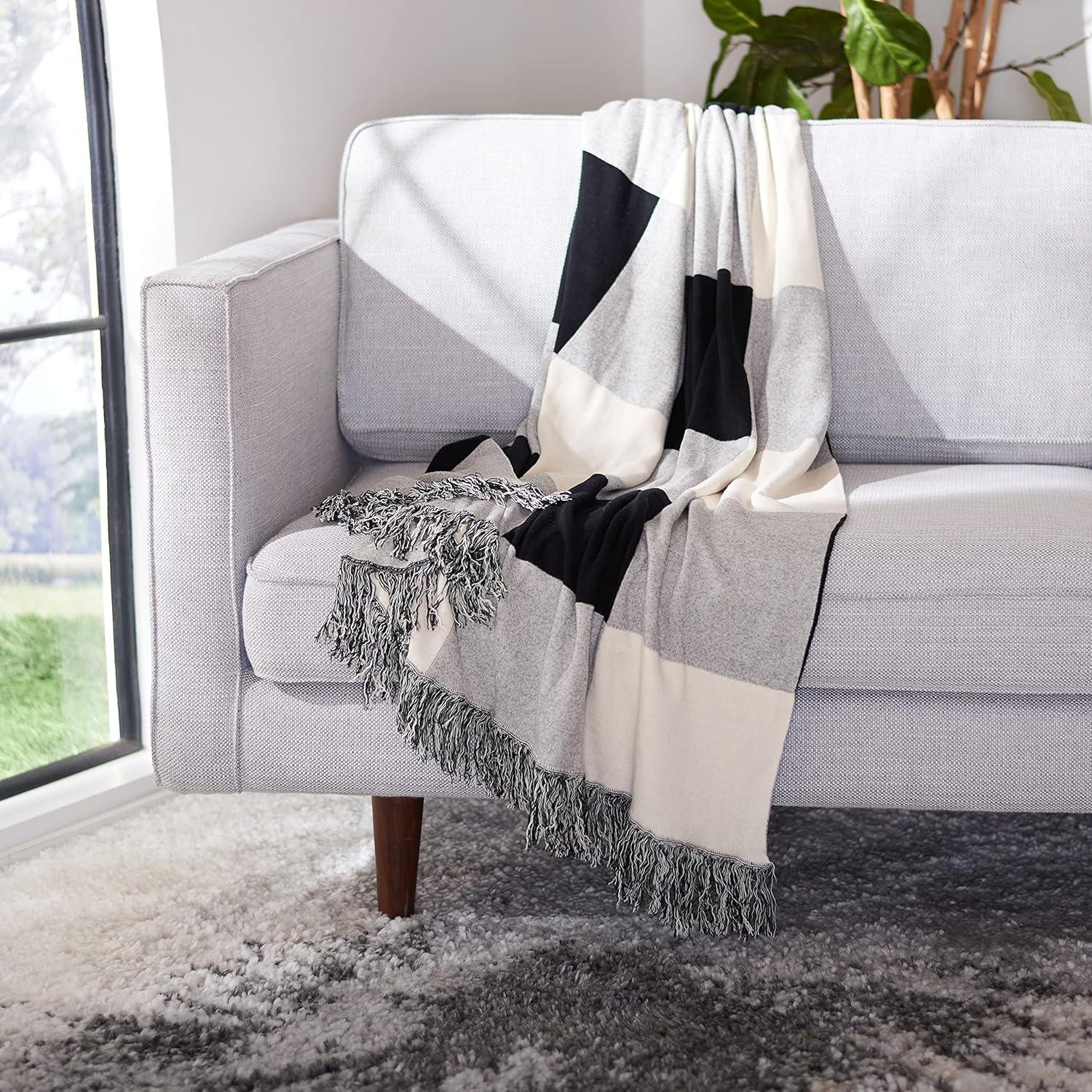 Buruma 60" x 50" Black and Beige Cotton Throw Blanket