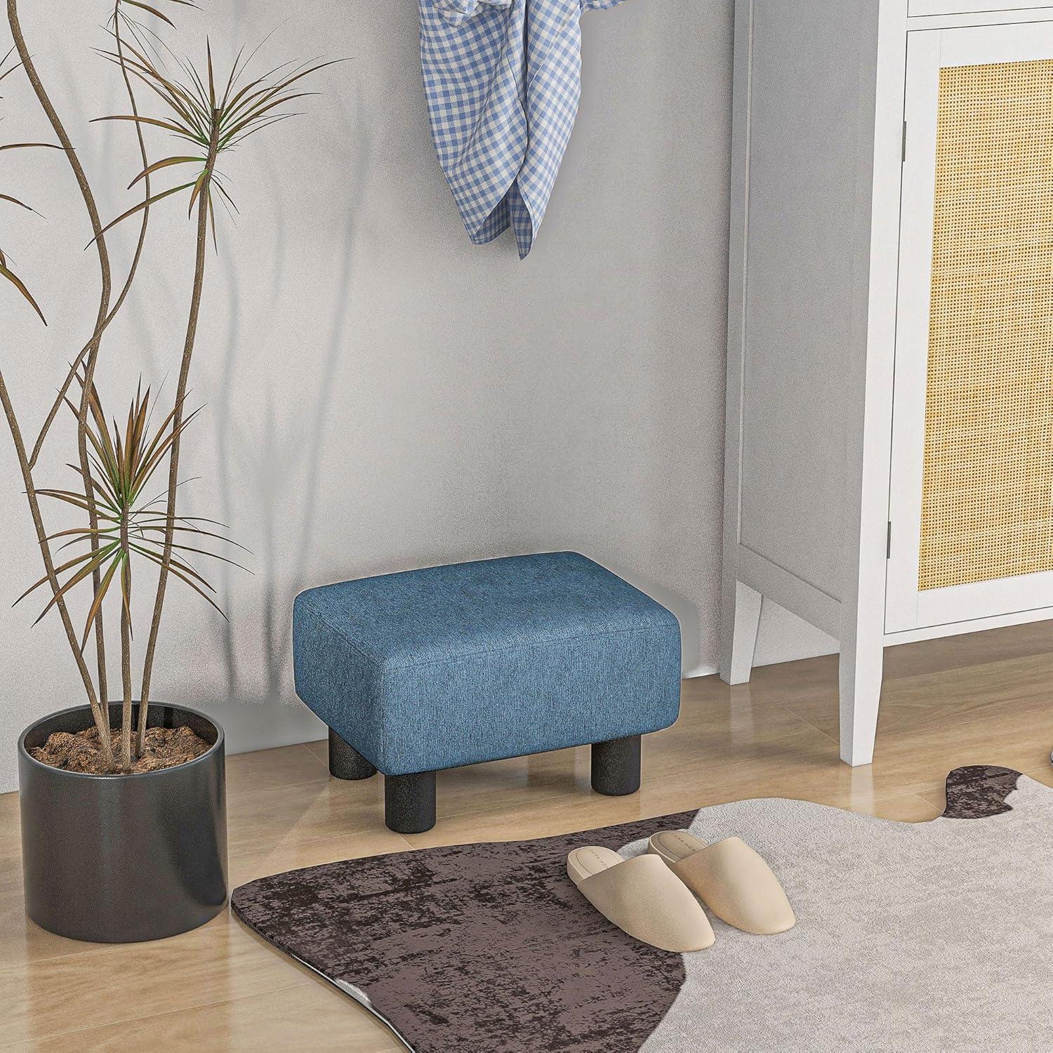 HOMCOM 16” Cube Modern Linen Fabric Pouf Footrest Ottoman - Dark Blue