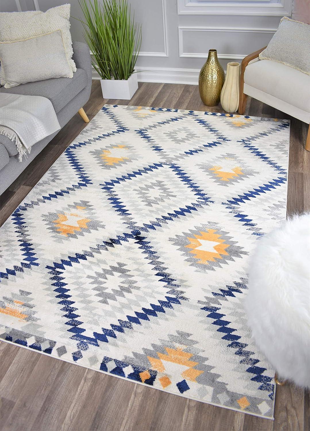 Rugs America Soleil BR30A Kilim Gold ivory Area Rug for Dining Room Rug Neutral Rug Living Room Rug Kitchen, 4'x6'