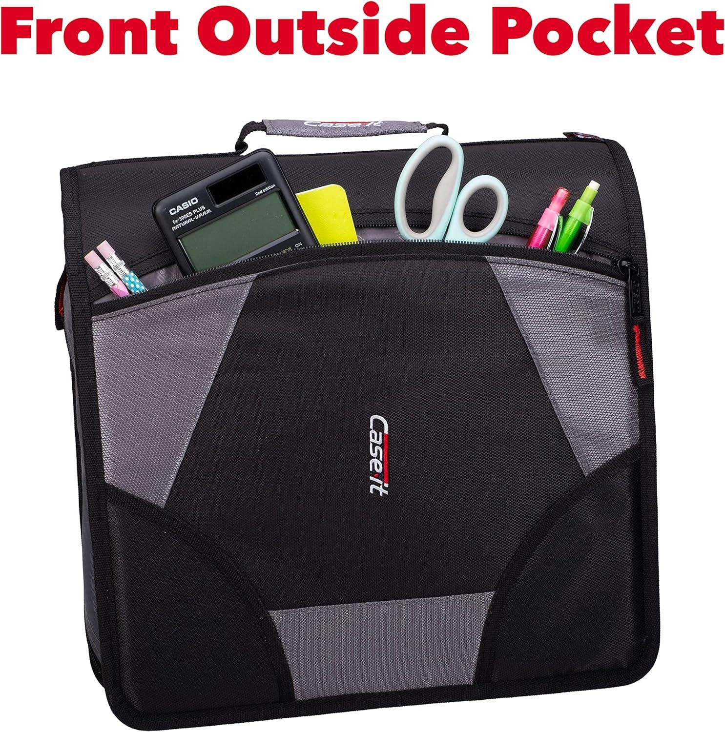 Case-it The King Sized Zip Tab Zipper Binder - 4 Inch D-Rings - 5 Subject File Folder - Multiple Pockets - 800 Sheet Capacity - Jet Black