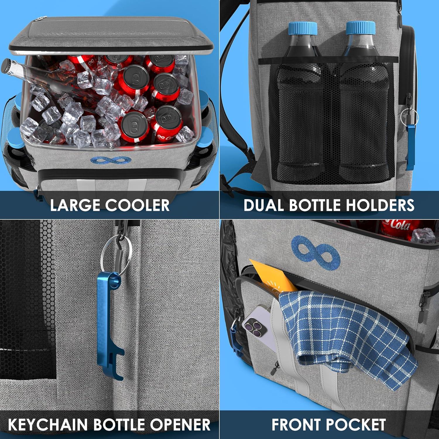 Everlasting Comfort Insulated Cooler Backpack Leak Proof Thermal Bag Picnic Backpack, Gray