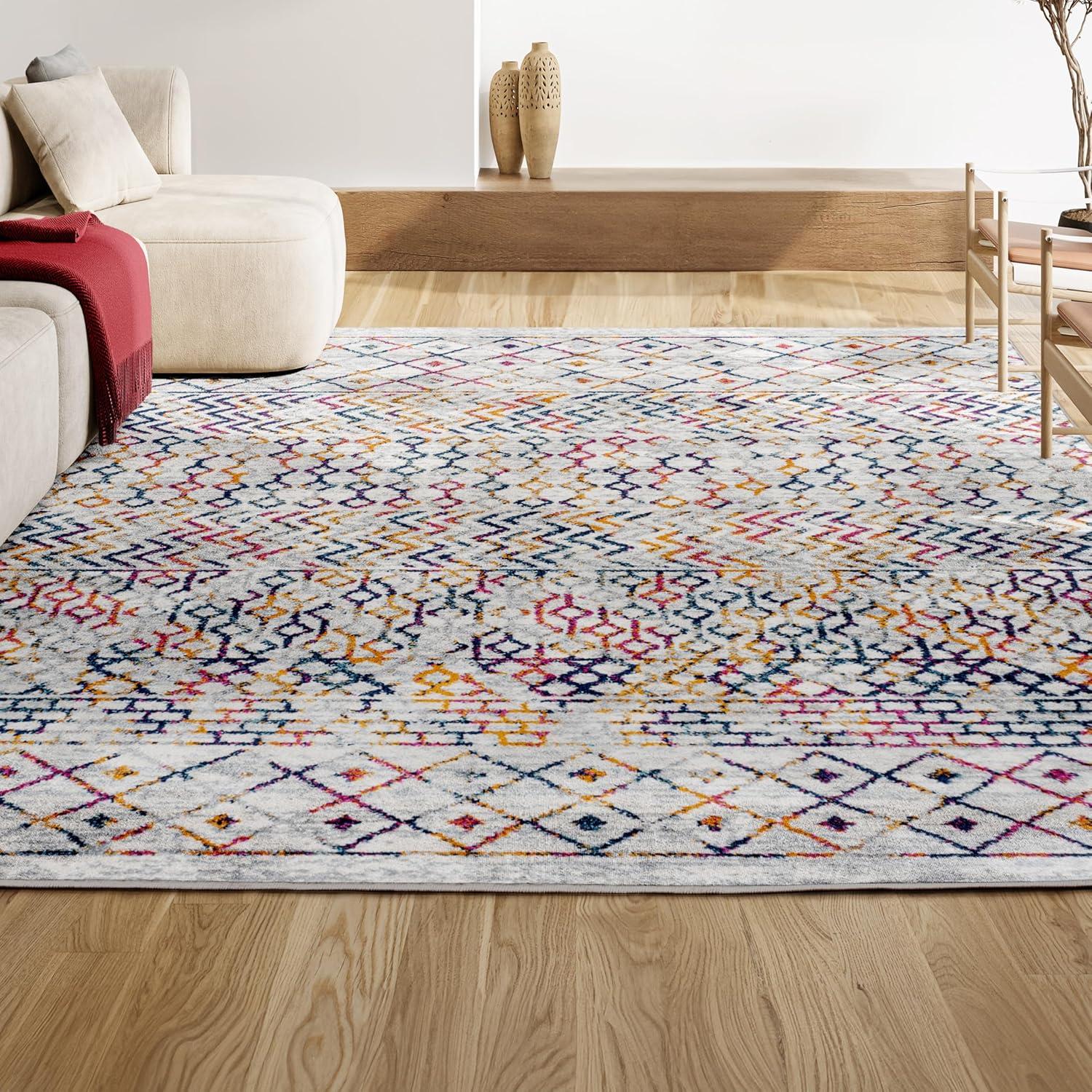 4' x 6' Arta Moroccan Vintage Geometric Rug Area Rug, Multi/Cream - JONATHAN Y