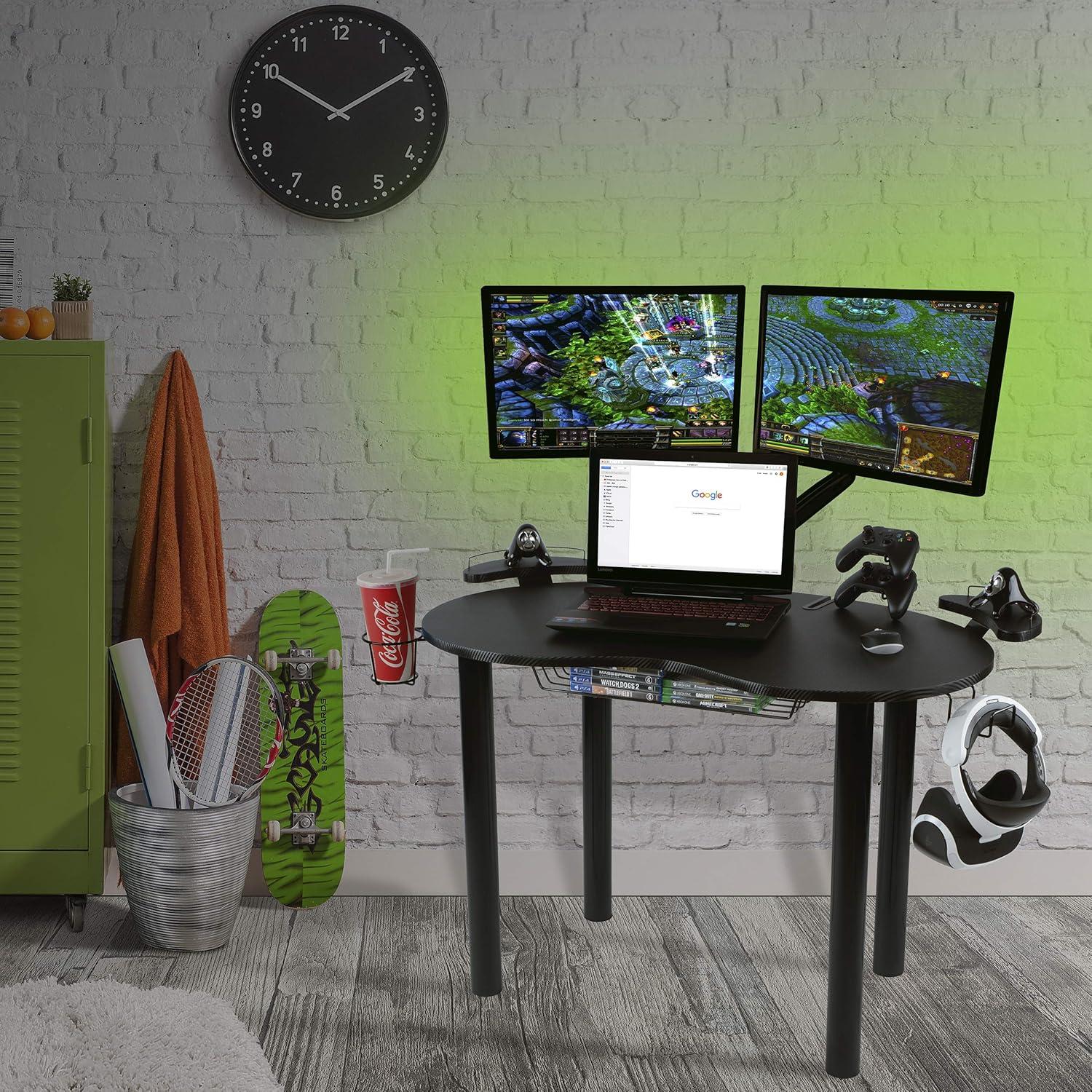 47.6'' Black Carbon-Fiber Textured Gaming Desk with Power Outlet and Cup Holder