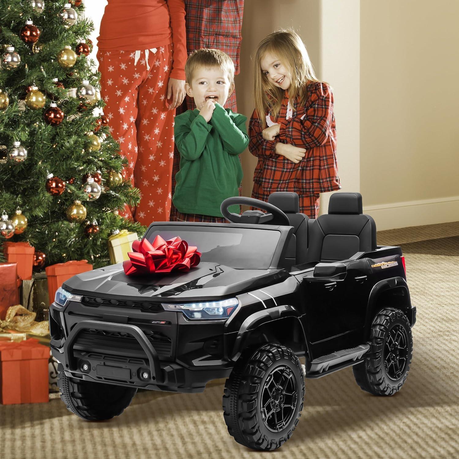 Hikiddo 4WD 2-Seater Electric Car for Kids, 24V 10Ah Ride on Toys Truck for Big Kids w/ Remote, 4x200W Motor - Black