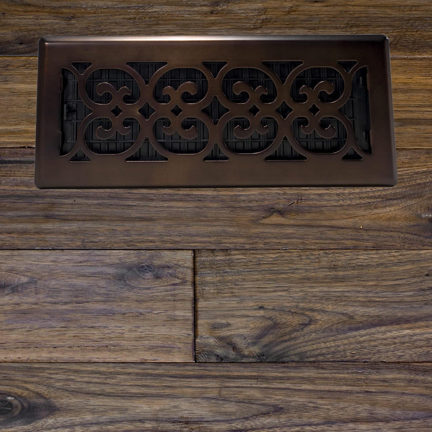 Rubbed Bronze 4x12 Scroll Design Steel Floor Register