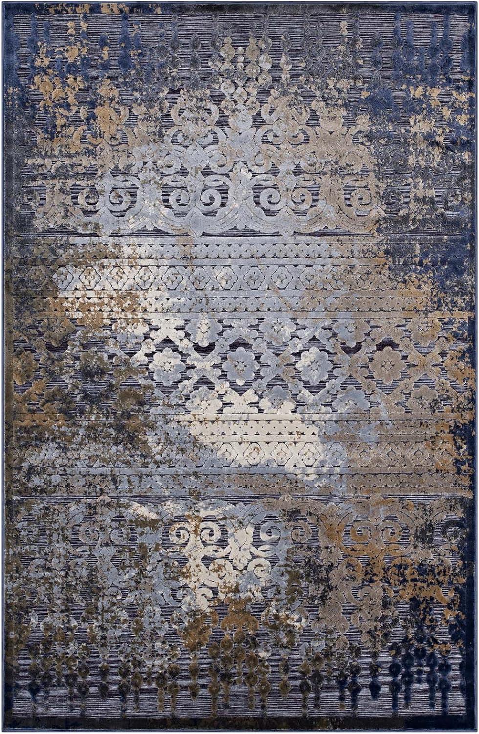 Kalene Distressed Vintage Floral 5'x8' Blue Chenille Area Rug