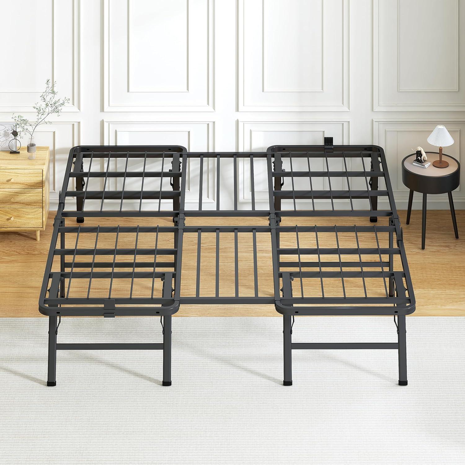 Amazon Basics Bed Frame with Storage, Foldable Metal Platform, Sturdy Steel, No Box Spring Needed, 18 Inches High, Tool-Free Setup, King Size, Black