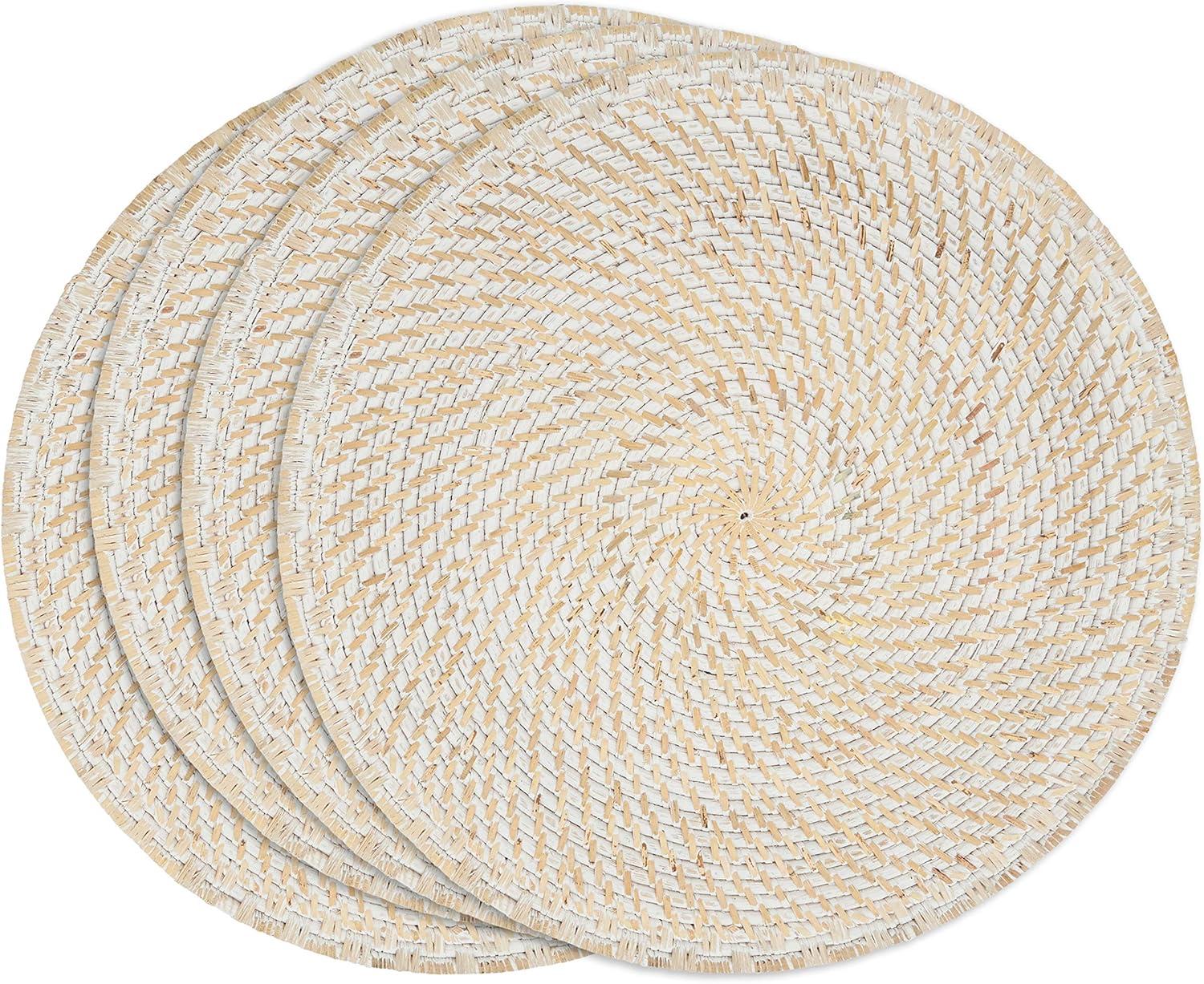 Natural Woven Rattan Round Placemats, Set of 4