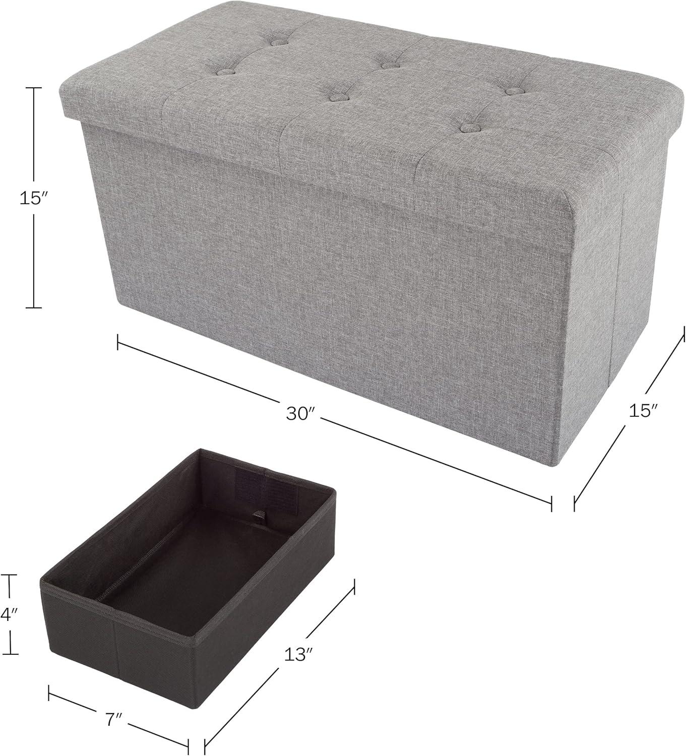 30" Gray Linen Tufted Folding Storage Ottoman Bench