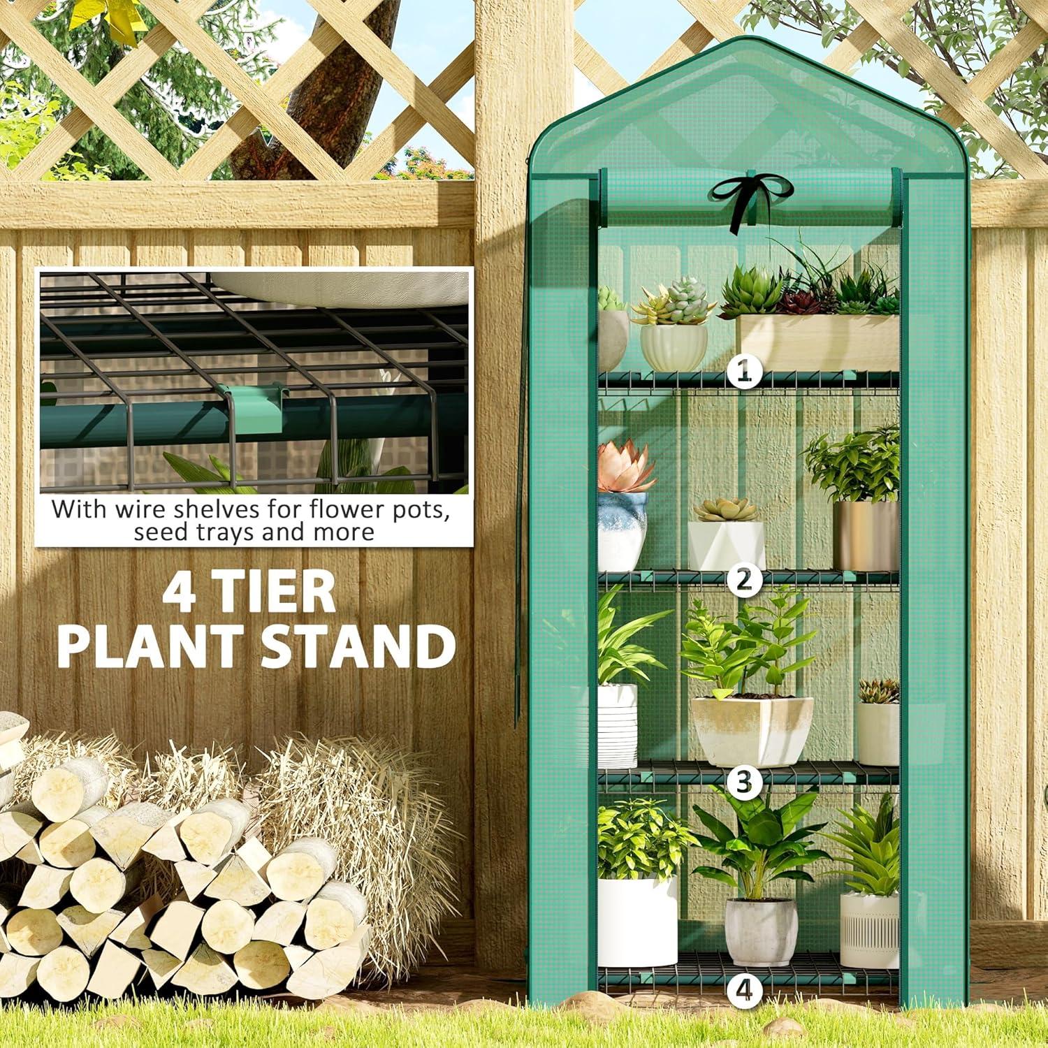 Green Portable 4-Tier Mini Greenhouse with PE Cover