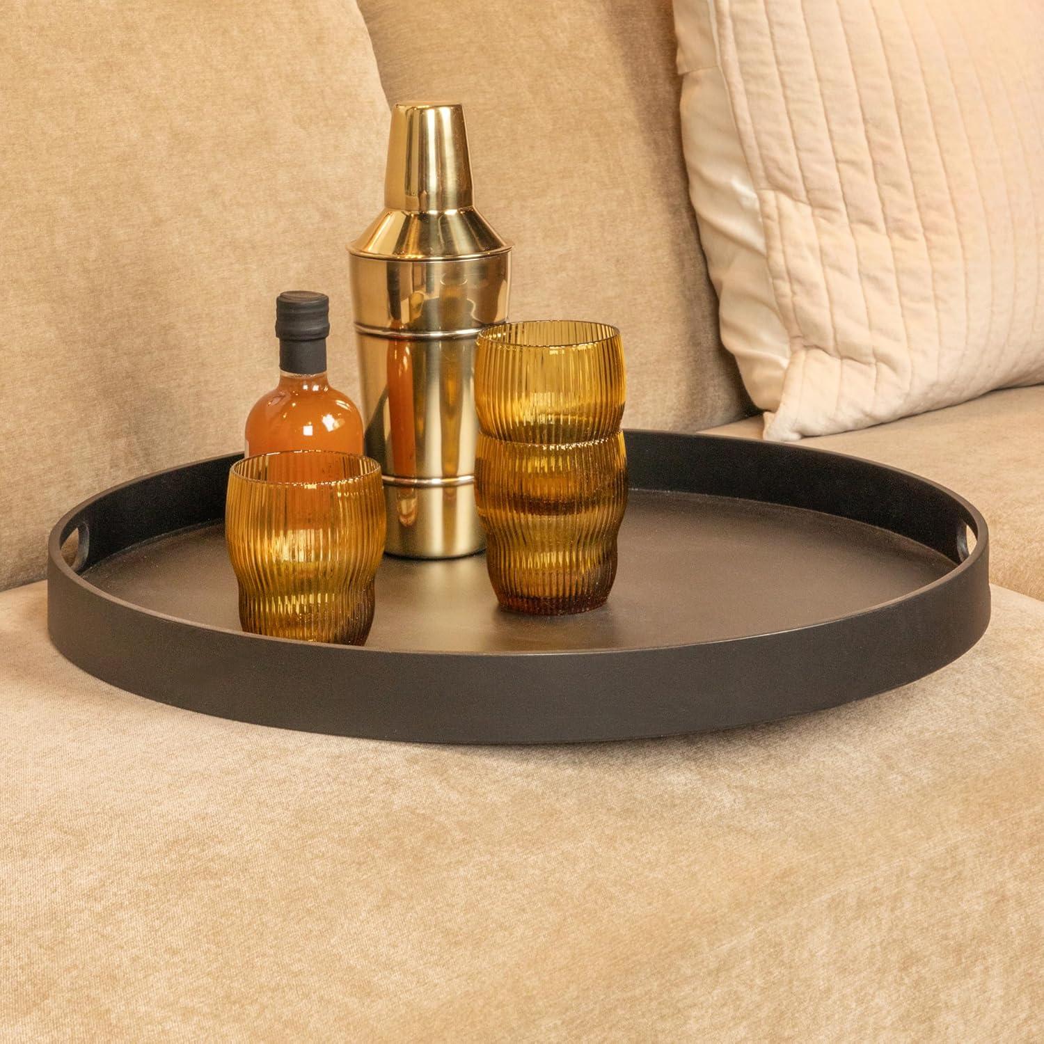 Round Black Fir Wood and Metal Tray Table