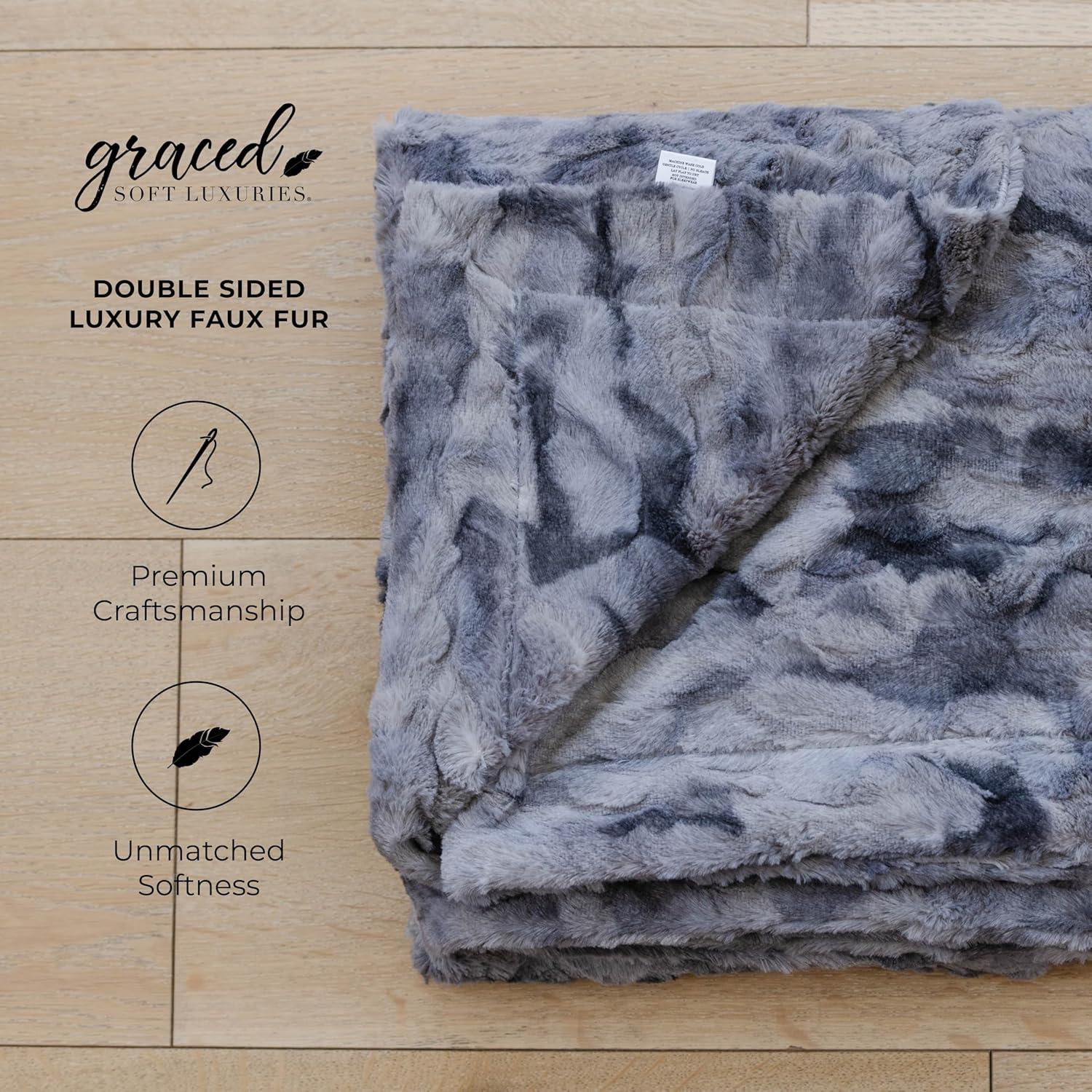 Large Marbled Gray Faux Fur Reversible Throw Blanket