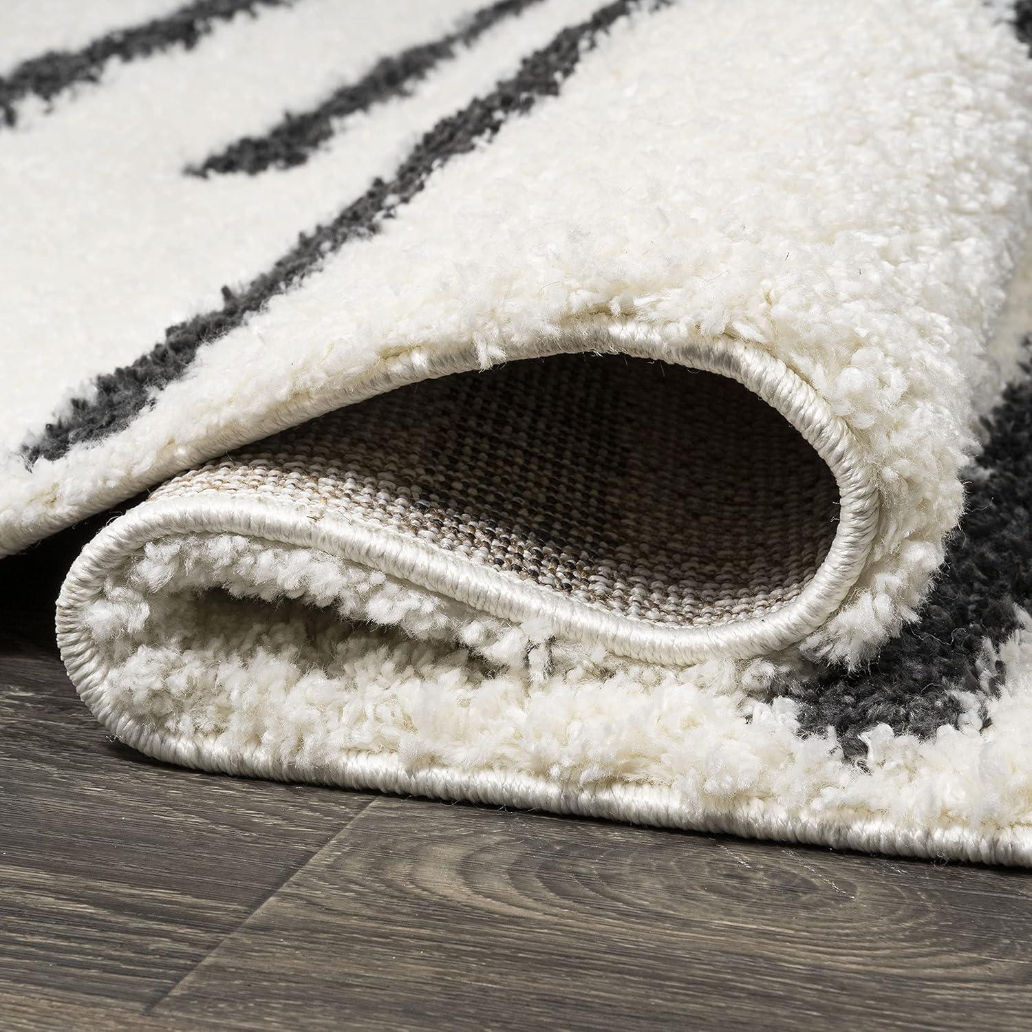 2'x10' Alaro Berber Stripe Shag Runner Rug, White - JONATHAN Y