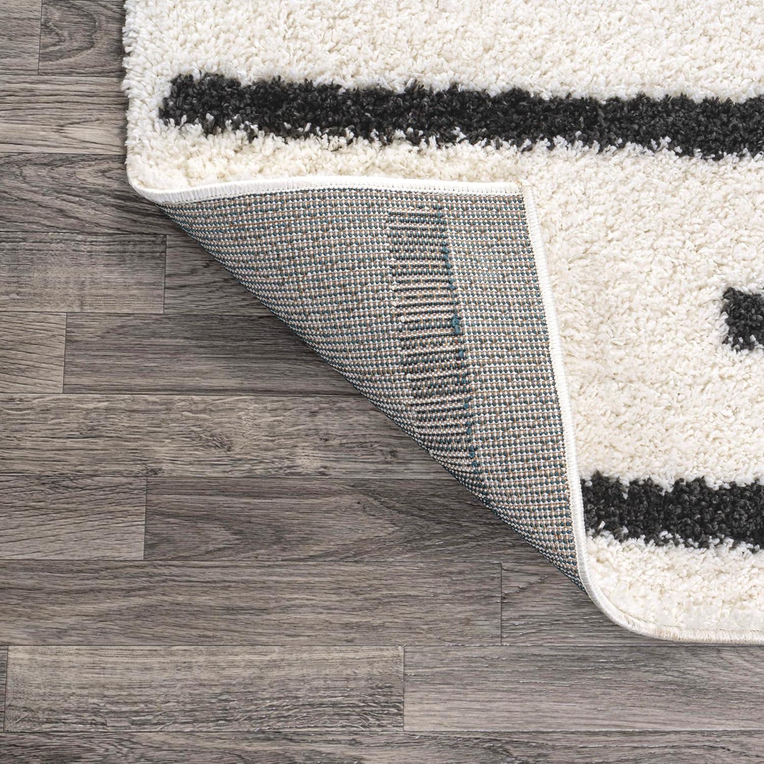 3'x5' Alaro Berber Stripe Shag Area Rug, White/Black - JONATHAN Y
