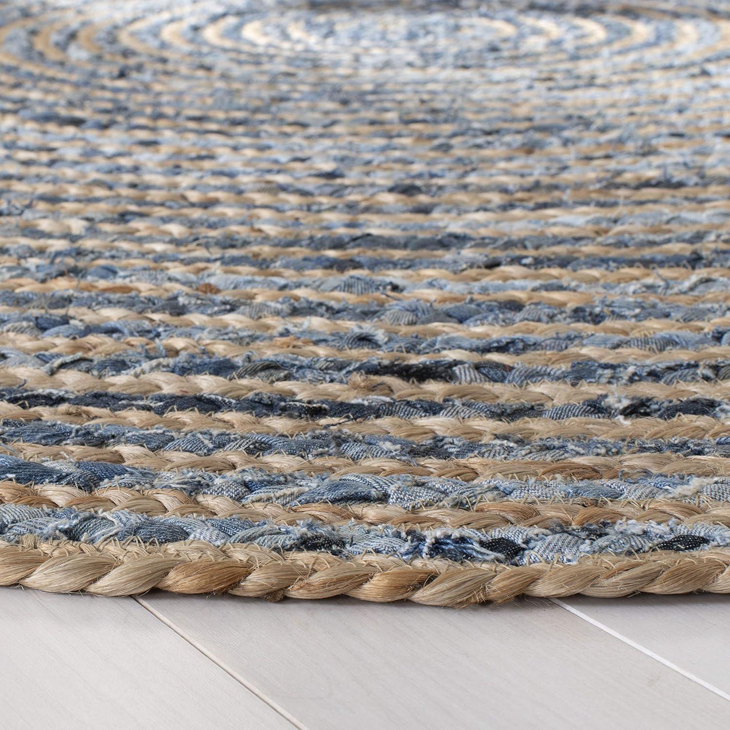 Cape Cod CAP250 Hand Woven Area Rug - Natural/Blue - 9' round - Safavieh.