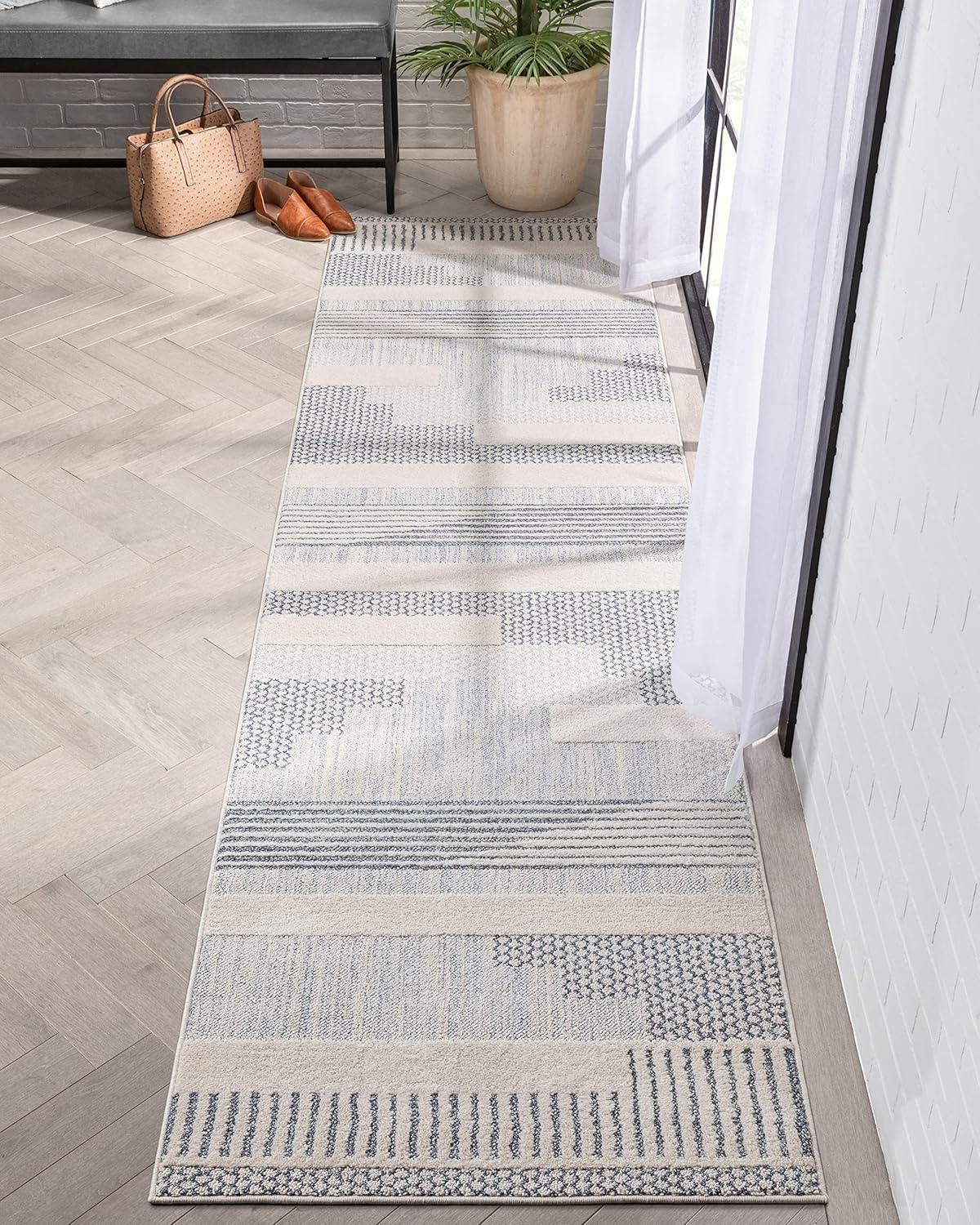 Marcone Briar Tribal Geometric Abstract Light Blue Looped Pile Rug