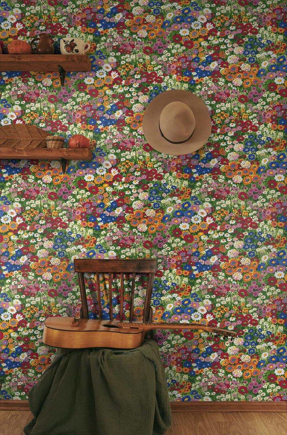 NextWall Floral Meadow Peel and Stick Wallpaper: Self-Adhesive Vinyl, Botanical Pattern, Smooth Finish, 30.75 Sq Ft Coverage