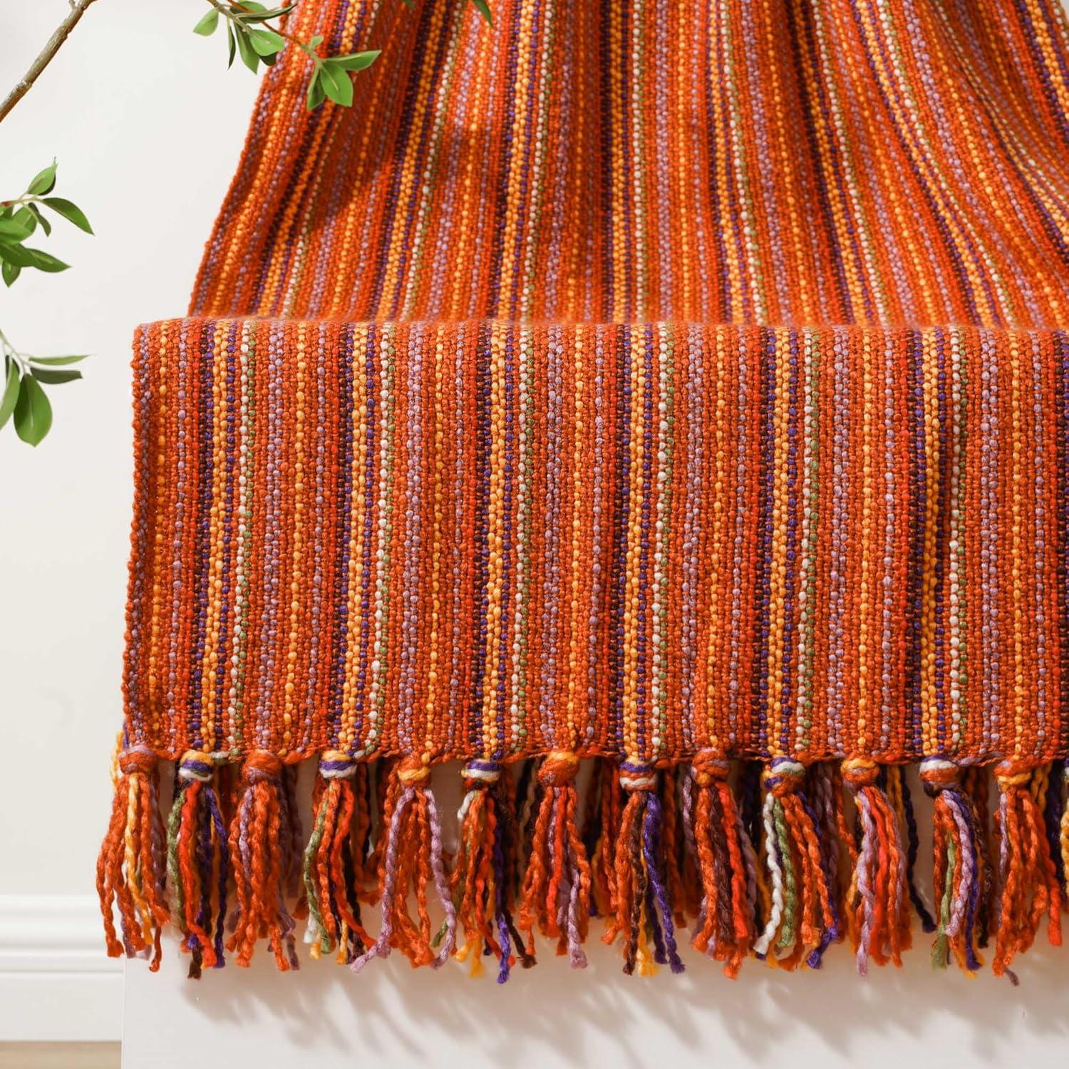 Brick Red Knitted Acrylic Throw Blanket with Fringes, 50"x60"