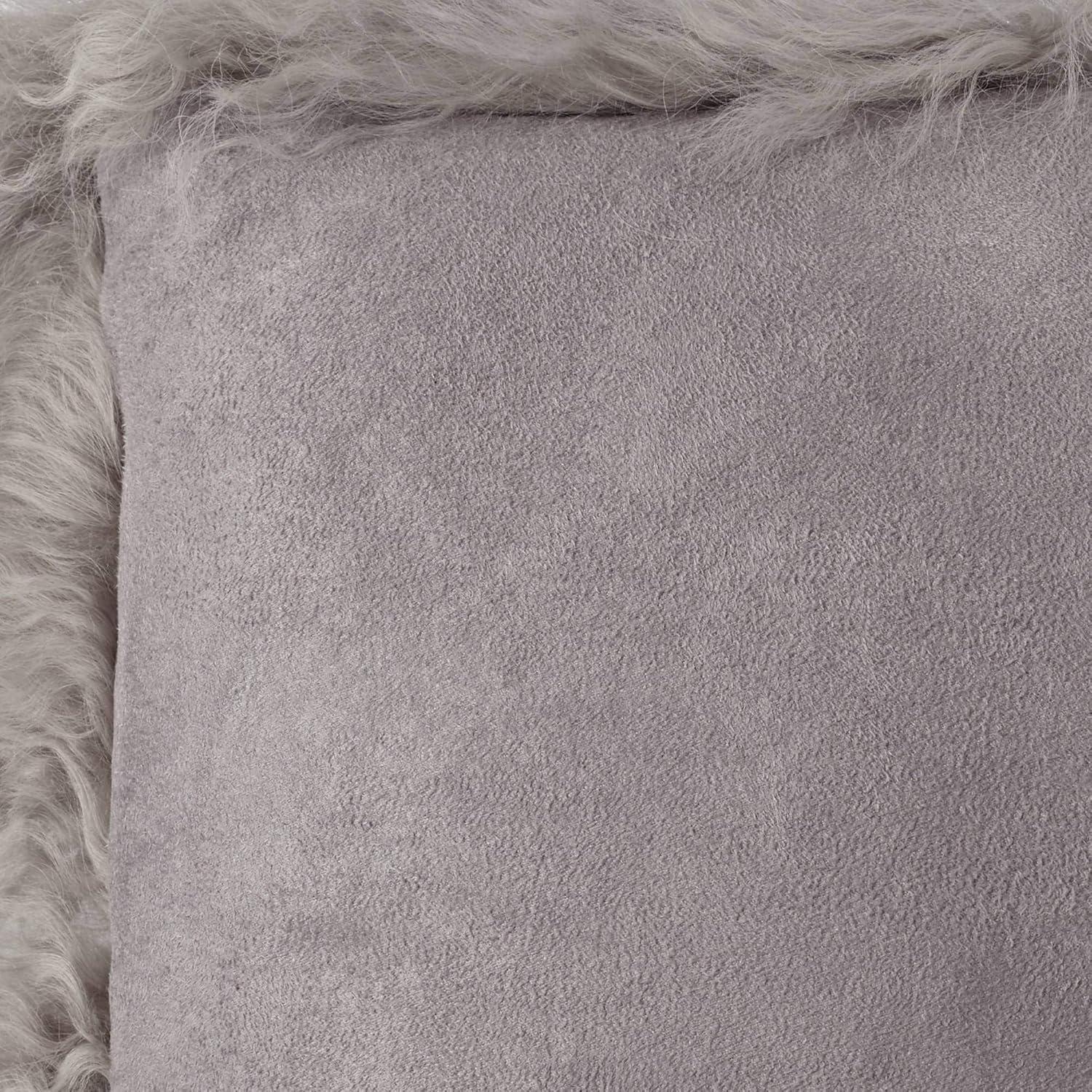 Fog Gray Wool Mongolian Lamb Fur Square Throw Pillow