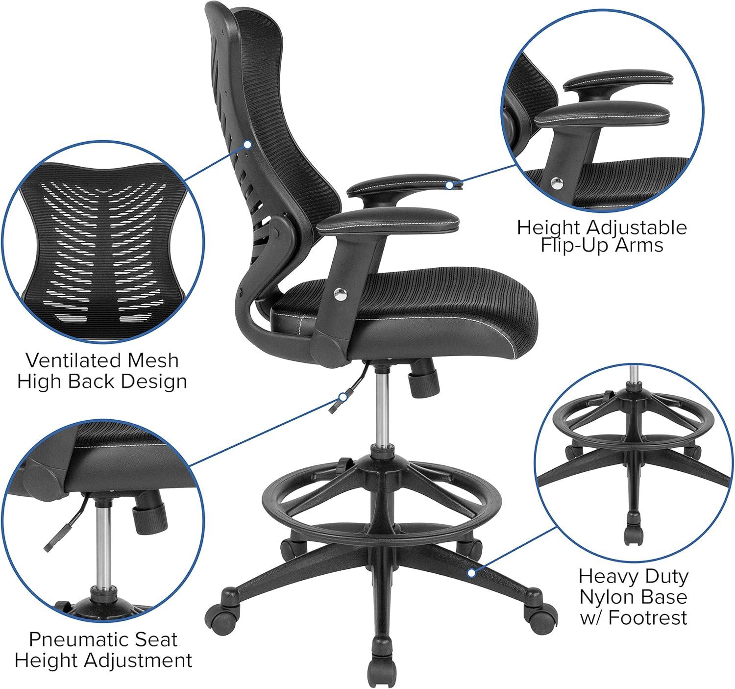 Flash Furniture Haynie High Back Mesh Drafting Chair with LeatherSoft Sides and Adjustable Arms