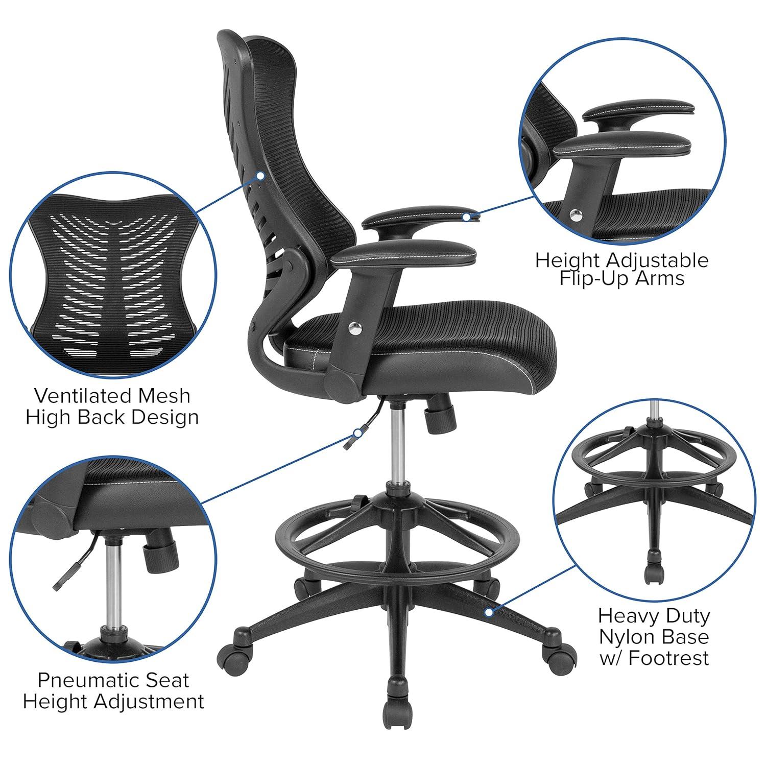 Flash Furniture Haynie High Back Mesh Drafting Chair with LeatherSoft Sides and Adjustable Arms