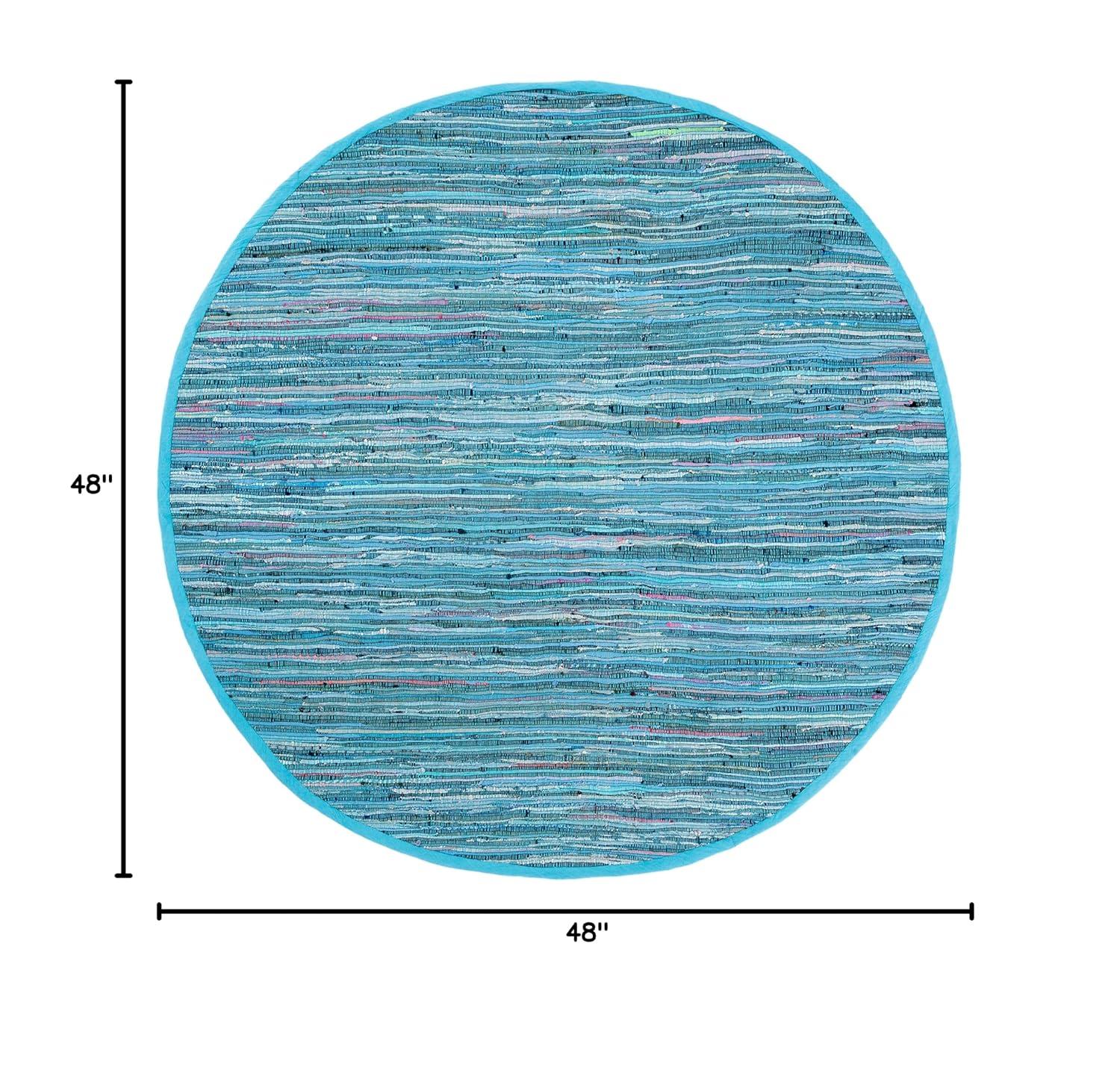 Rag Rug RAR121 Hand Woven Indoor Accent Rug - 4' Round - Blue/Multi - Safavieh