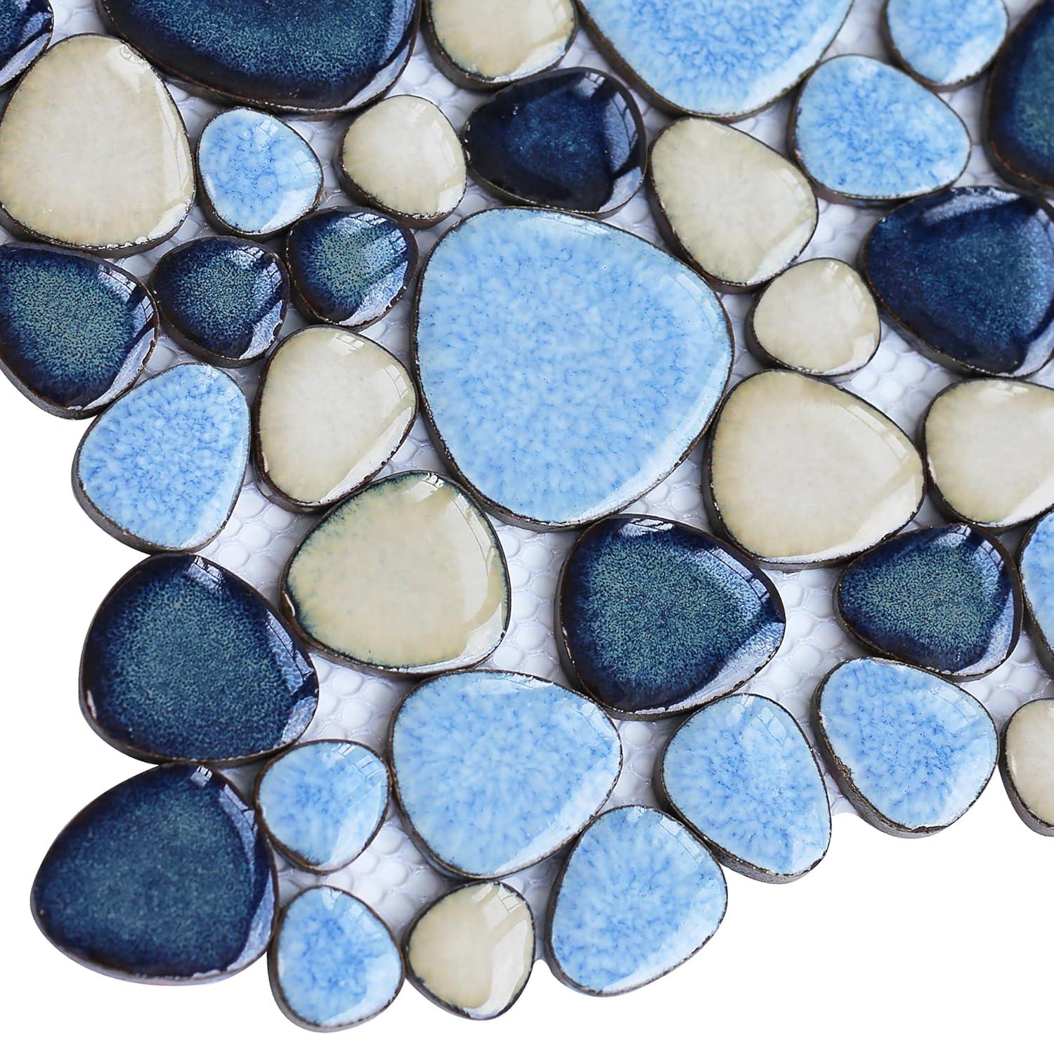 Blue Porcelain Pebbles / Rocks Wall & Floor Tile