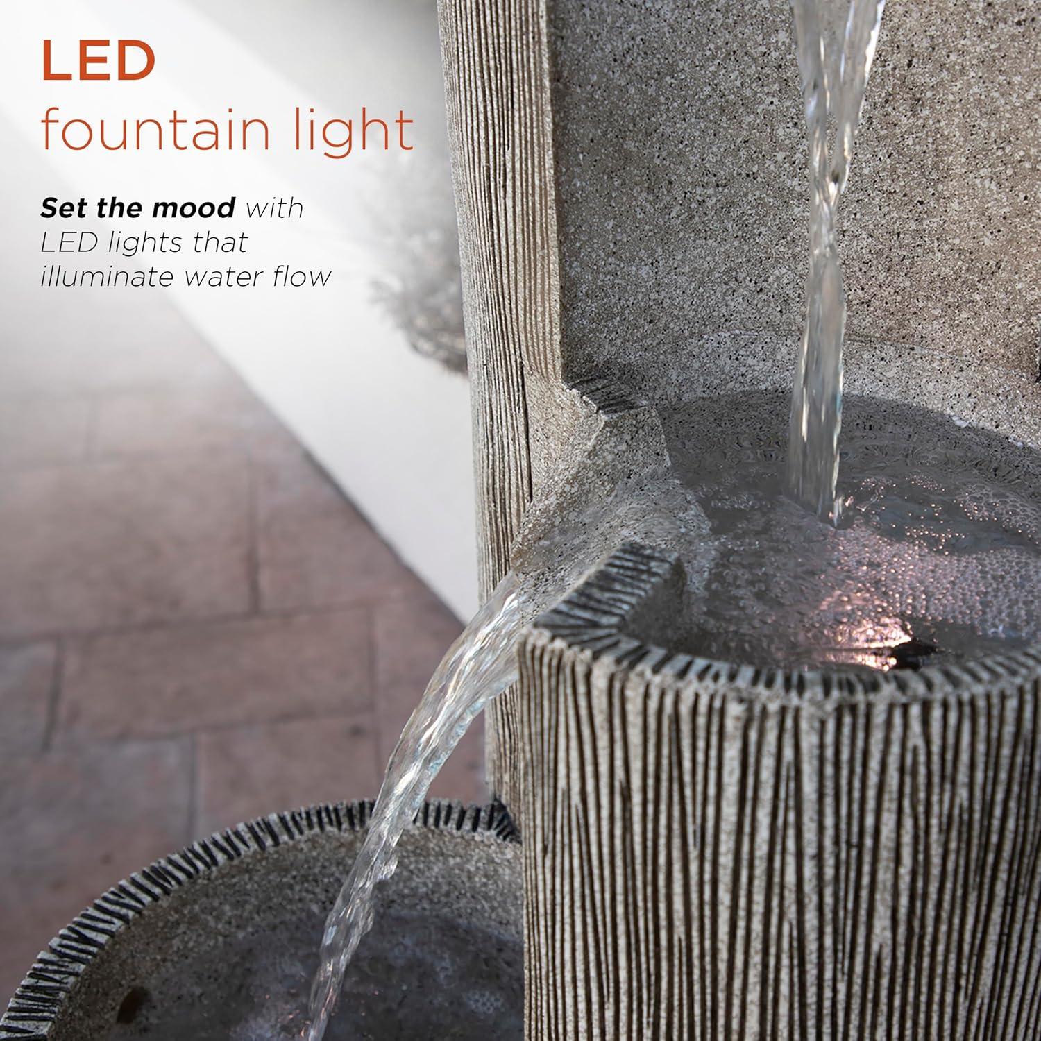 41" Resin Outdoor Tiering Column Zen Fountain with LED Lights Gray - Alpine Corporation