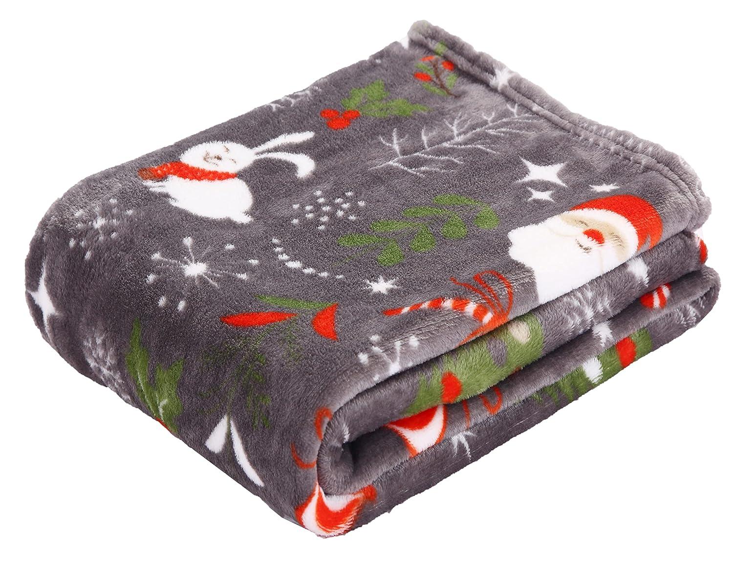 ELEGANT COMFORT Elegant Comfort Luxury Ultra Plush Velvet Touch 50 X 60Inch Christmas Blanket, Cozy, Soft And Warm Holiday Printed Fleece, 50 X 60, Santa Snowman Gray