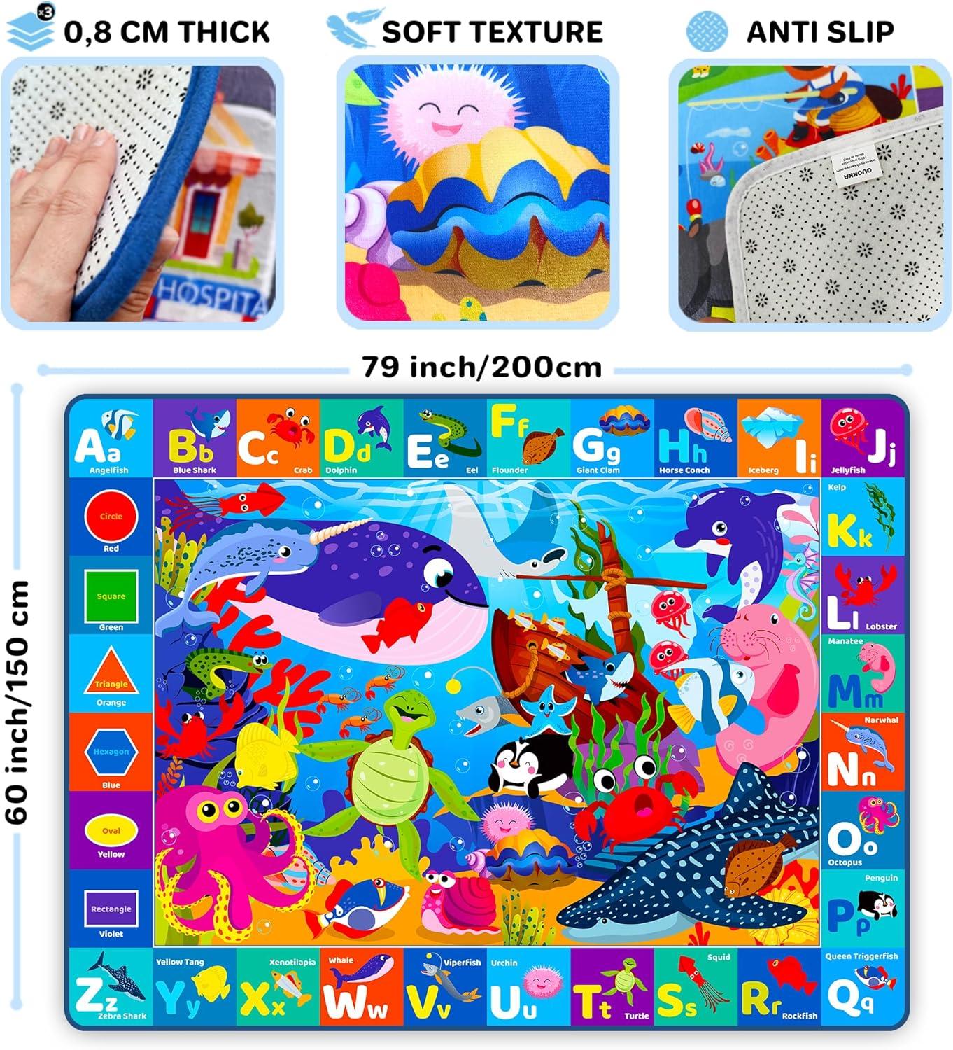 Ocean Alphabet Non-Slip Plush Play Mat for Kids