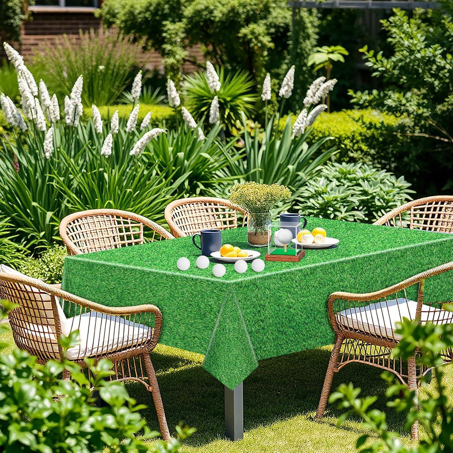 3ct Sports Field Tablecloth: Green Plastic Disposable Tableware for Super Bowl & Sports Events, 108" x 54", 3 Pack