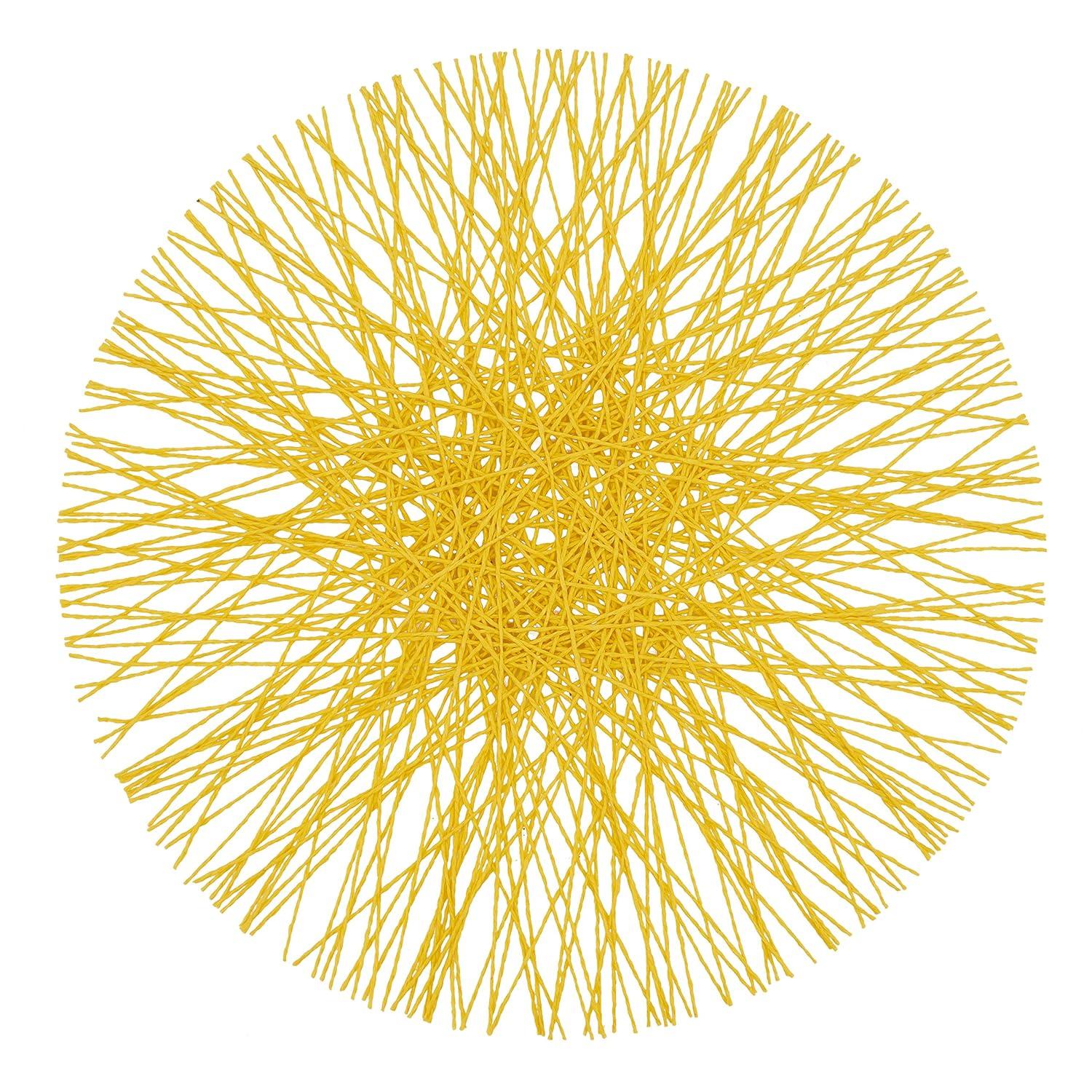 Saro Lifestyle Straw Placemat, 15" Round (Set of 4), Yellow, 15" Round