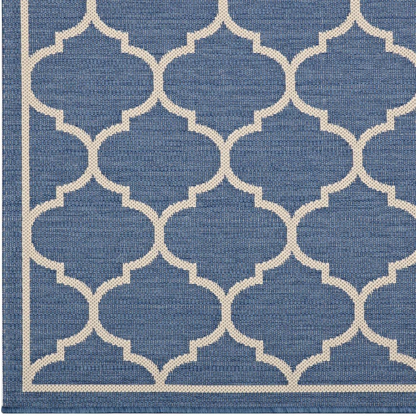 Blue and Beige Rectangular Trellis Synthetic Area Rug