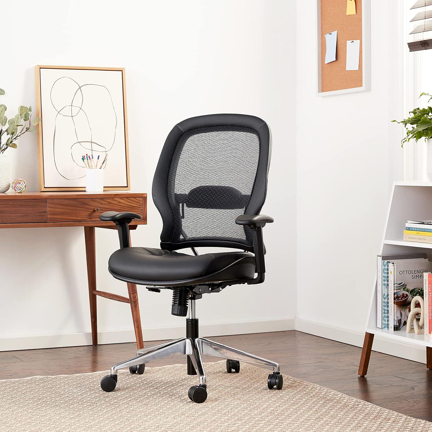 Air Grid Black Back Office Chair with Bonded Leather Seat