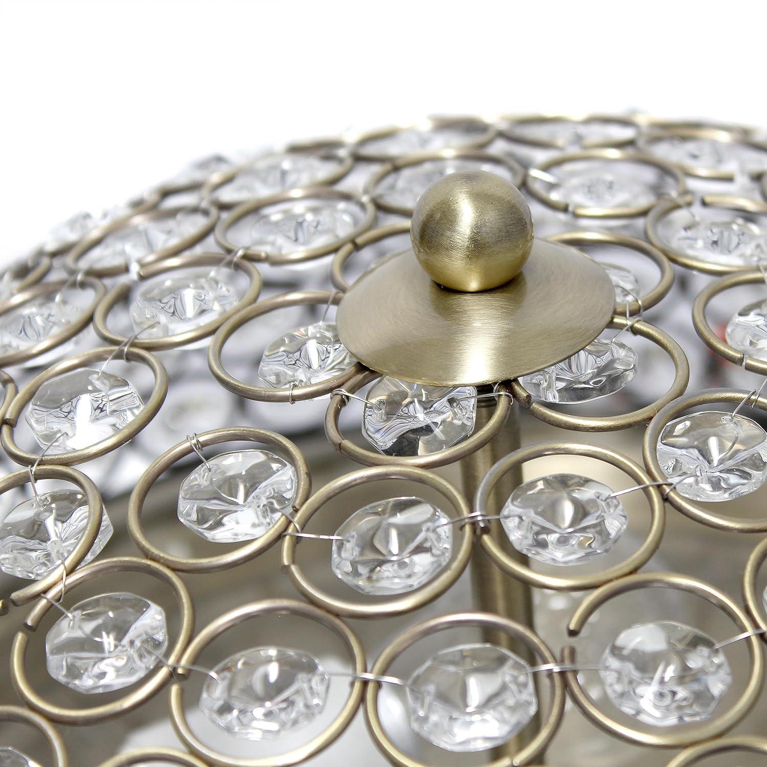 Elegant Designs Elipse Crystal 13" Modern Metal 2 Light Bowl Shaped Ceiling Flush Mount Fixture, Antique Brass