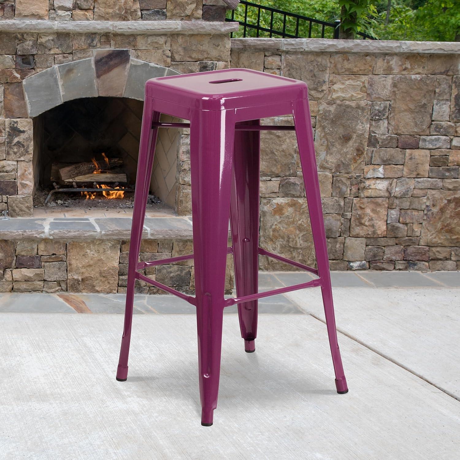 30'' High Backless Distressed Antique Blue Metal Indoor-Outdoor Barstool