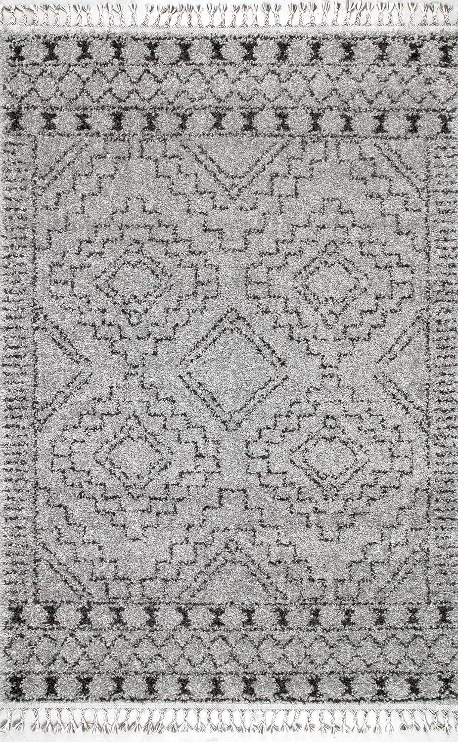 Gray Geometric Shag Synthetic Washable Area Rug