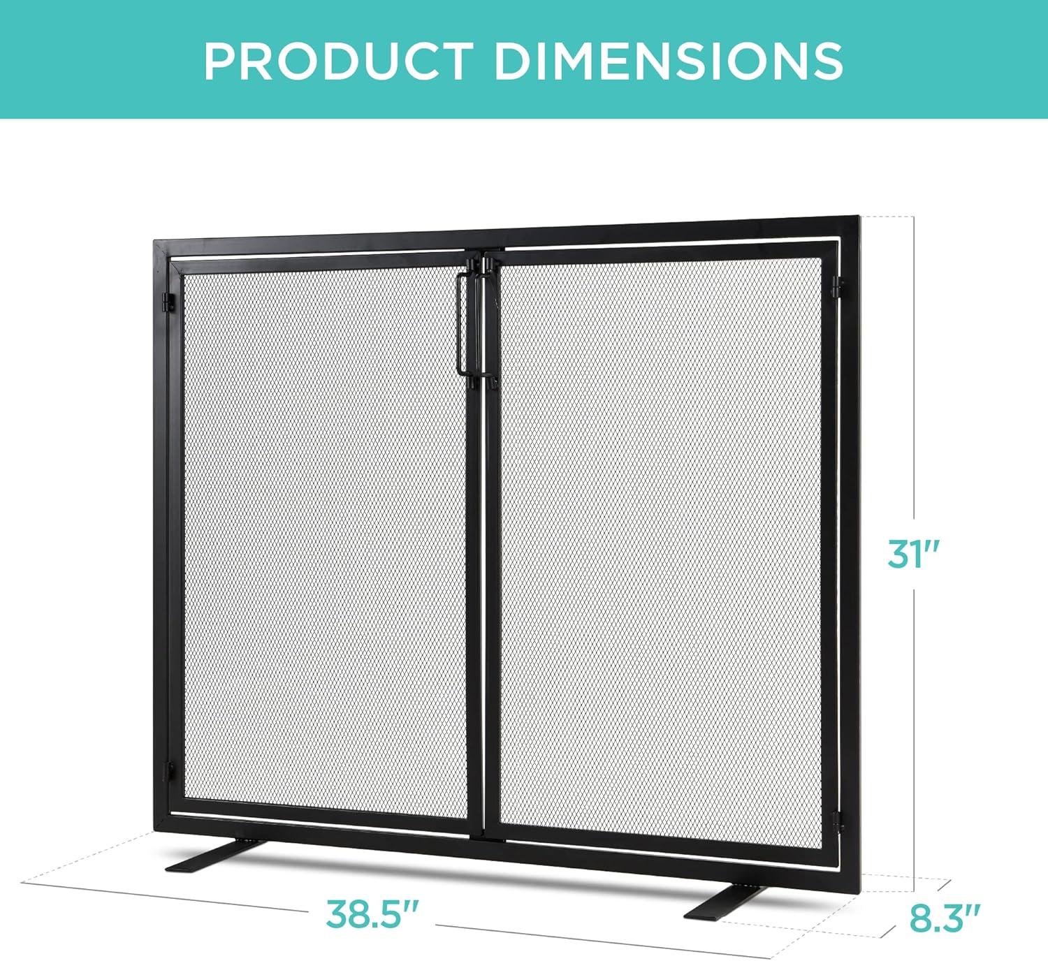 38.5 x 31 in 2-Door Fireplace Screen, Handcrafted Wrought Iron Spark Guard w/ Magnetic Doors