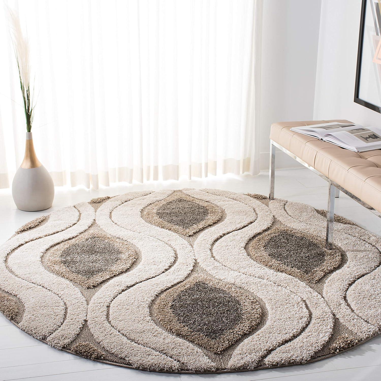 Florida Shag SG461 Power Loomed Indoor Accent Rug - Cream/Smoke - 4' Round - Safavieh