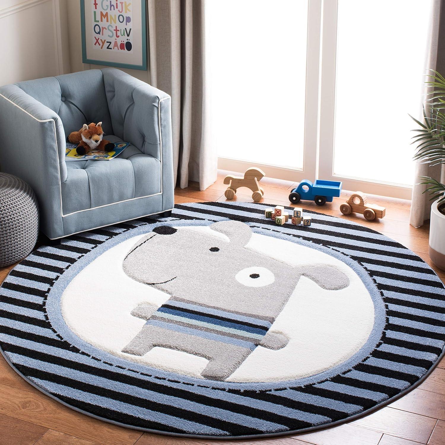 Carousel Kids CRK126 Power Loomed Area Rug - Navy/Ivory - 5'3" round - Safavieh.