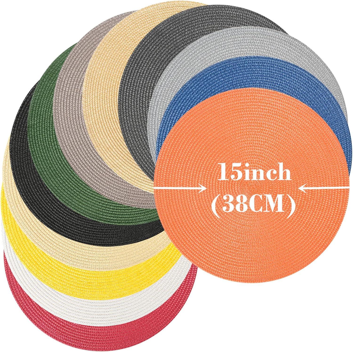 Green Placemats Set of 6 Table Mats for Dining Tables Woven Washable Non-Slip Round Braided Place Mats for Party Holliday