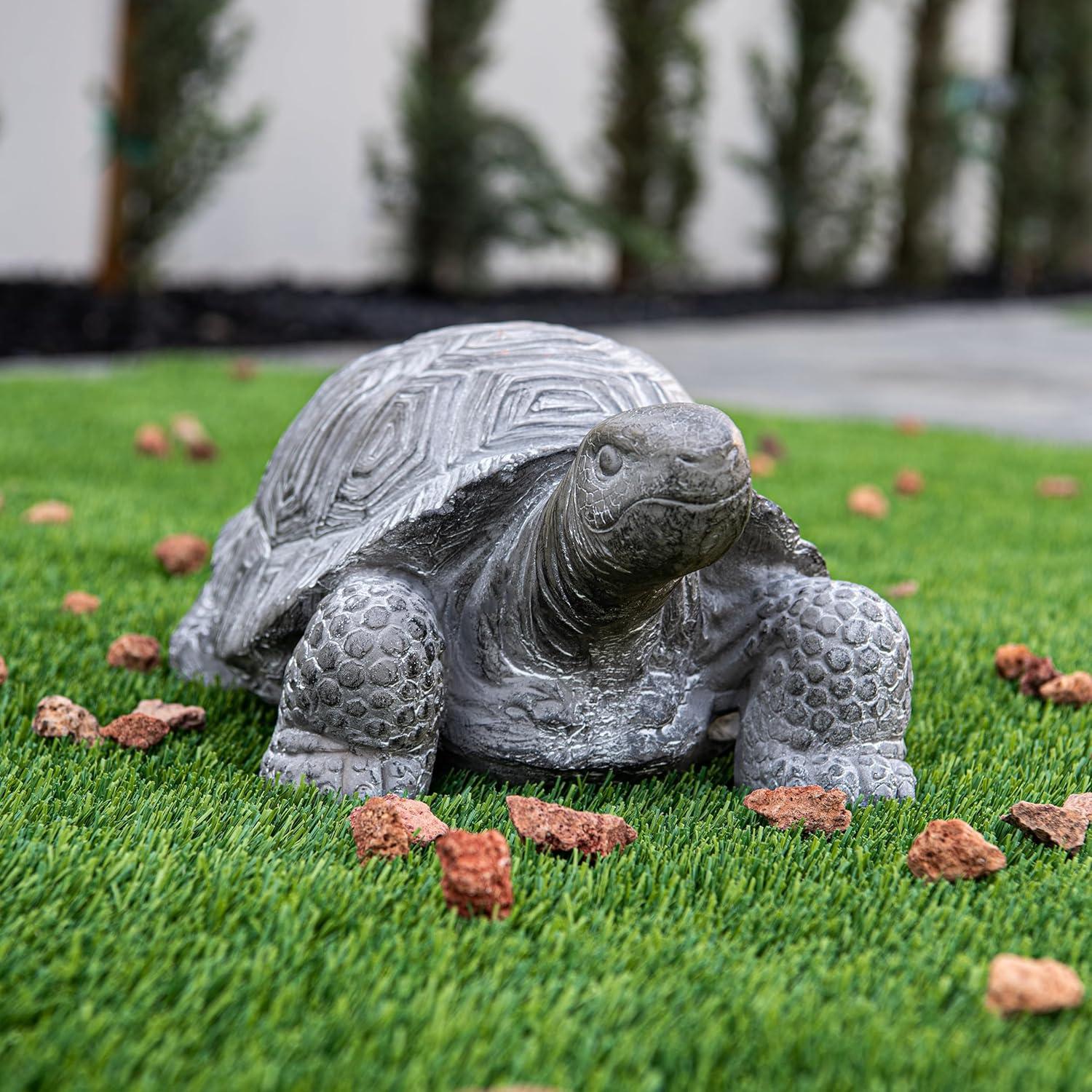 16.1" Grey Polystone Walking Turtle Statue for Indoor Outdoor Decor