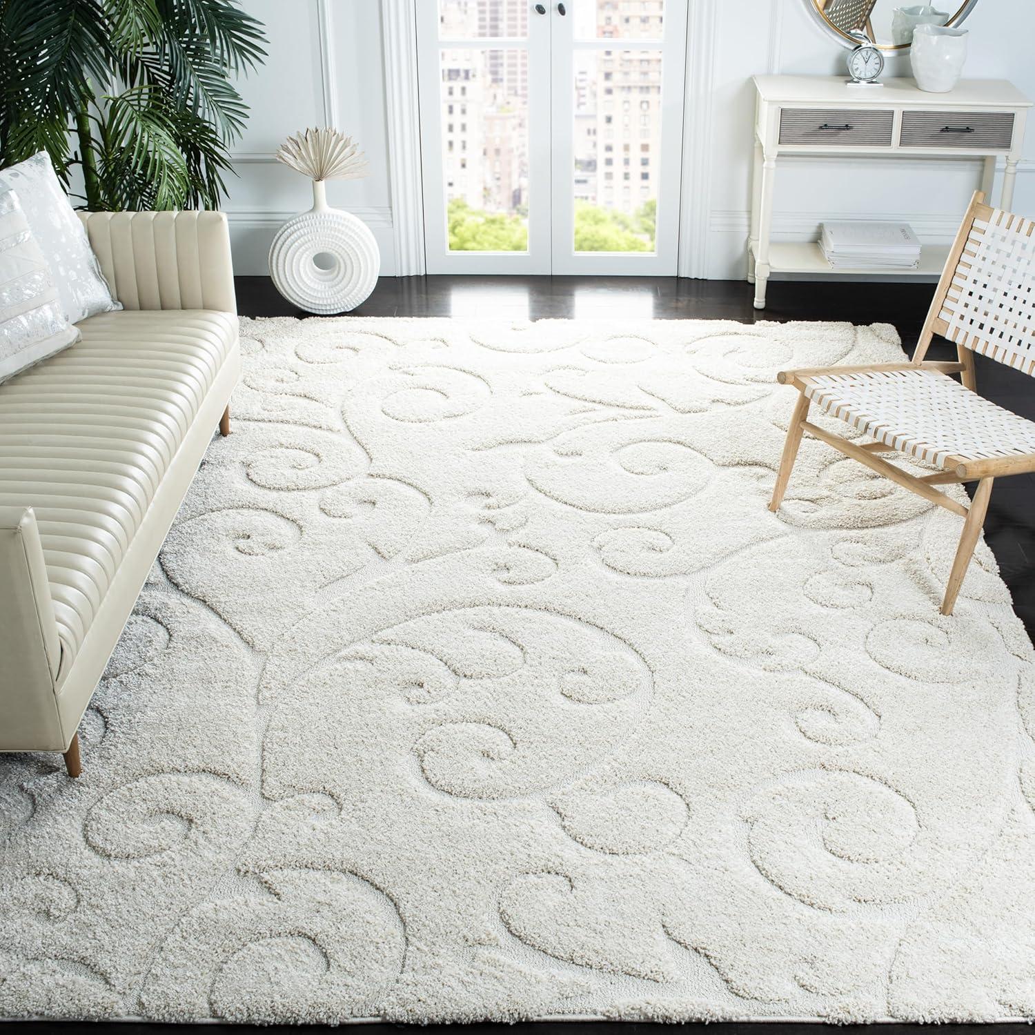 SAFAVIEH Florida Doug Floral Vines Shag Area Rug, Cream, 8'6" x 12'