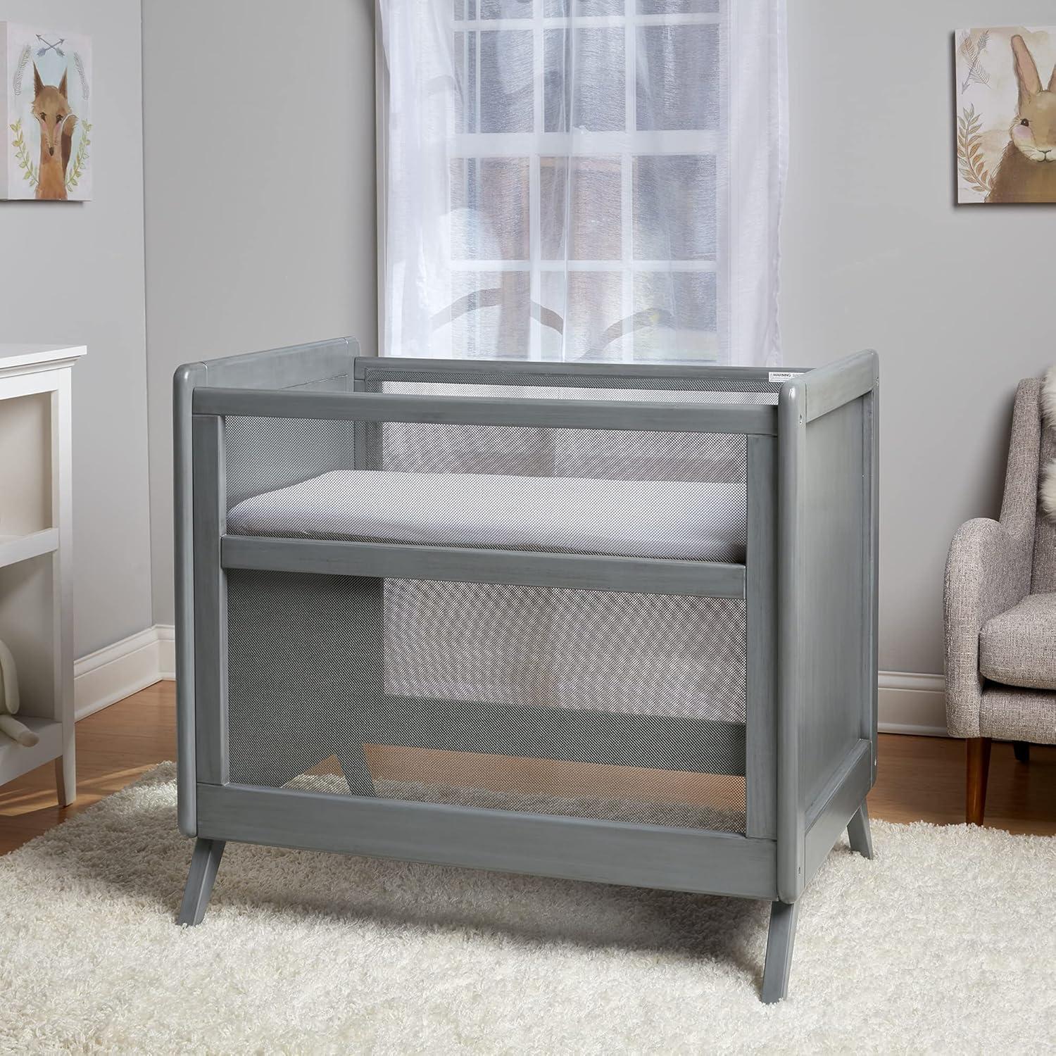 BreathableBaby Breathable Mesh 2-in-1 Mini Crib, Gray, Greenguard Gold Certified