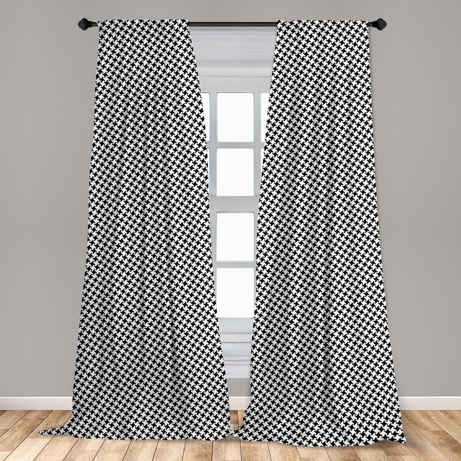 Ambesonne Houndstooth Semi-Sheer Rod Pocket Curtain Panels (Set of 2)