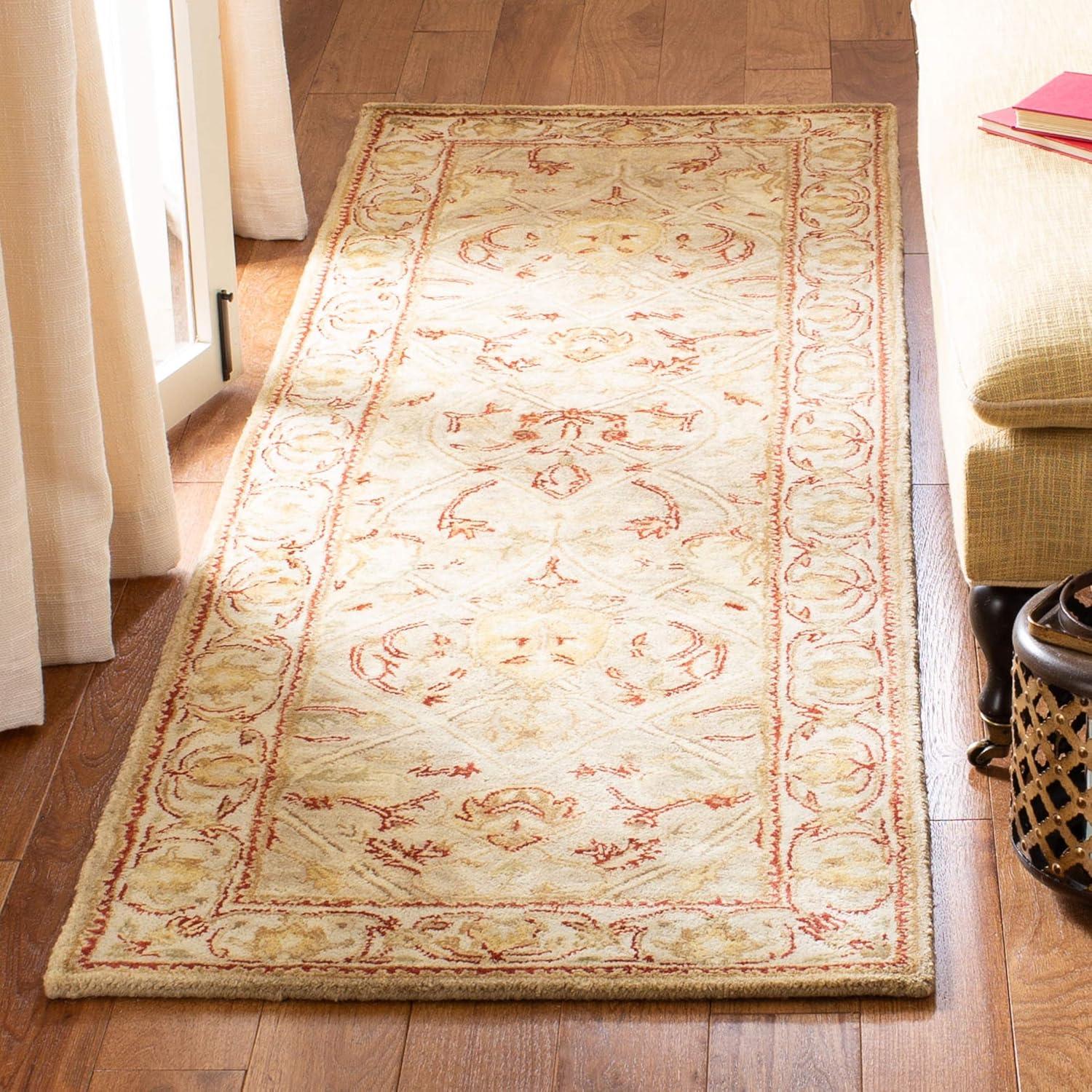 Moss and Beige Hand-Tufted Wool Persian Runner Rug