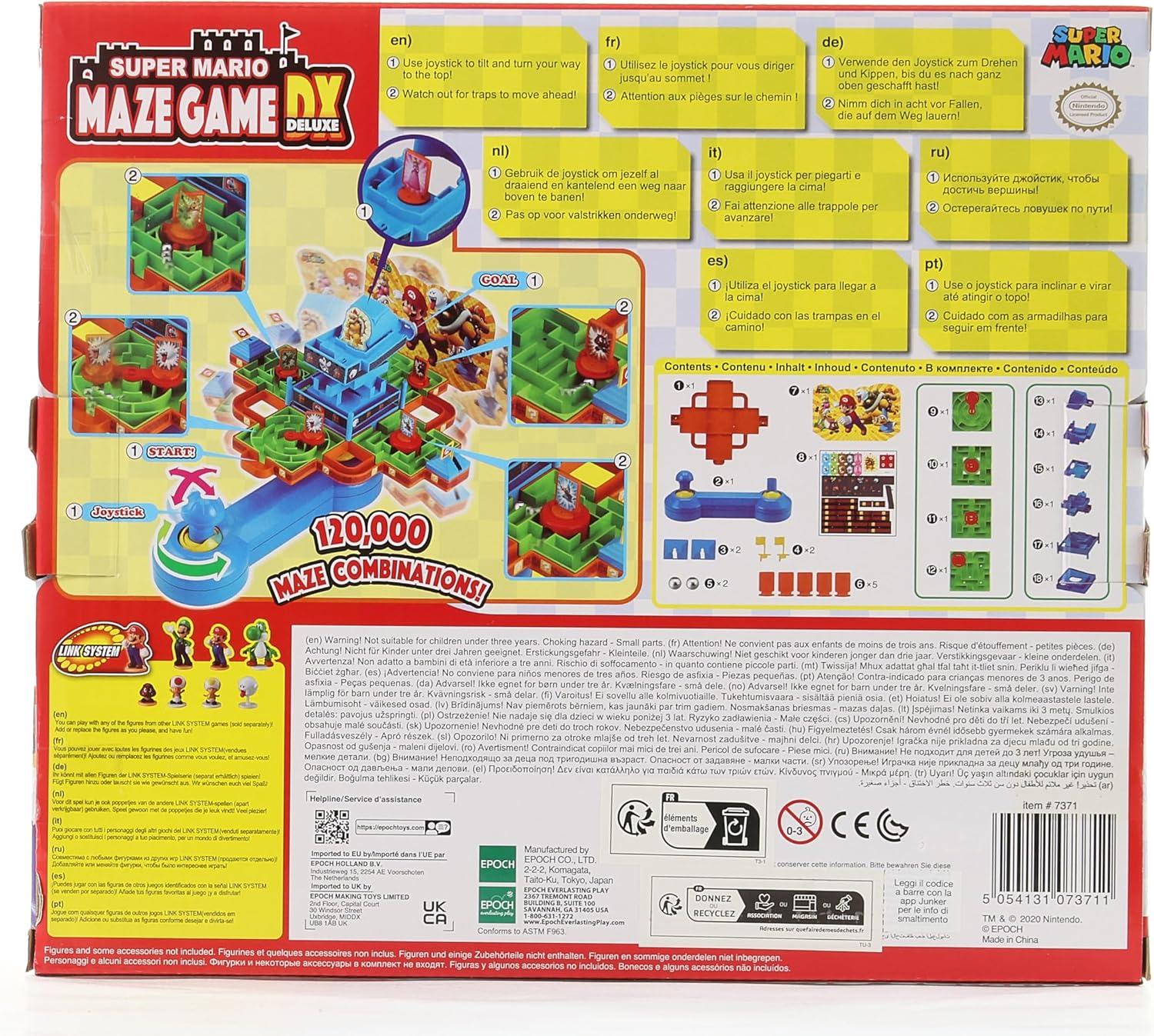 Epoch Games Super Mario Maze Game DX, Tabletop Skill and Action Game with Collectible Super Mario Action Figures